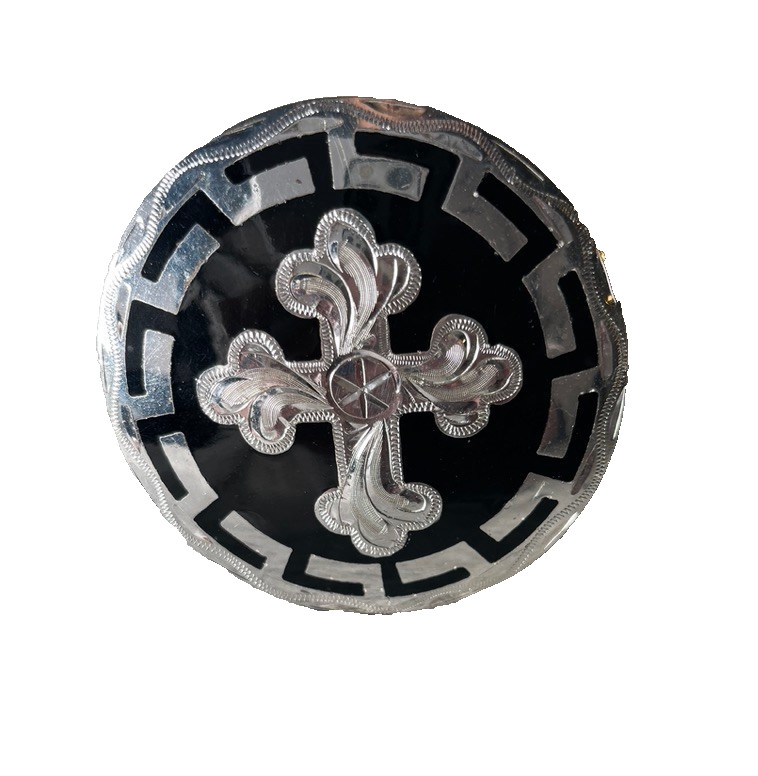Western Mens Belt Buckle 3.25 x 3.25 in Southern Cross Cowboy Black Silver 1.5