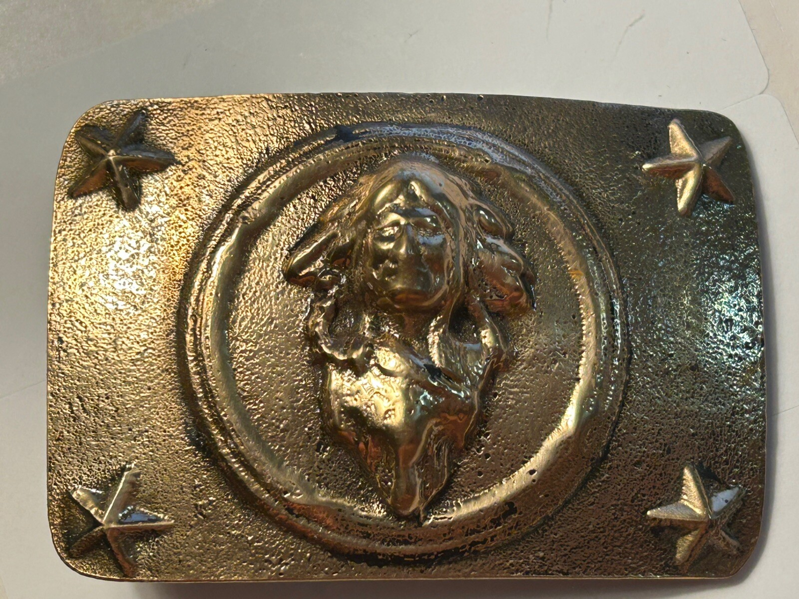 Vintage Native American Indian Chief Brass Belt Buckle USA 3.25×2 in **Read cond