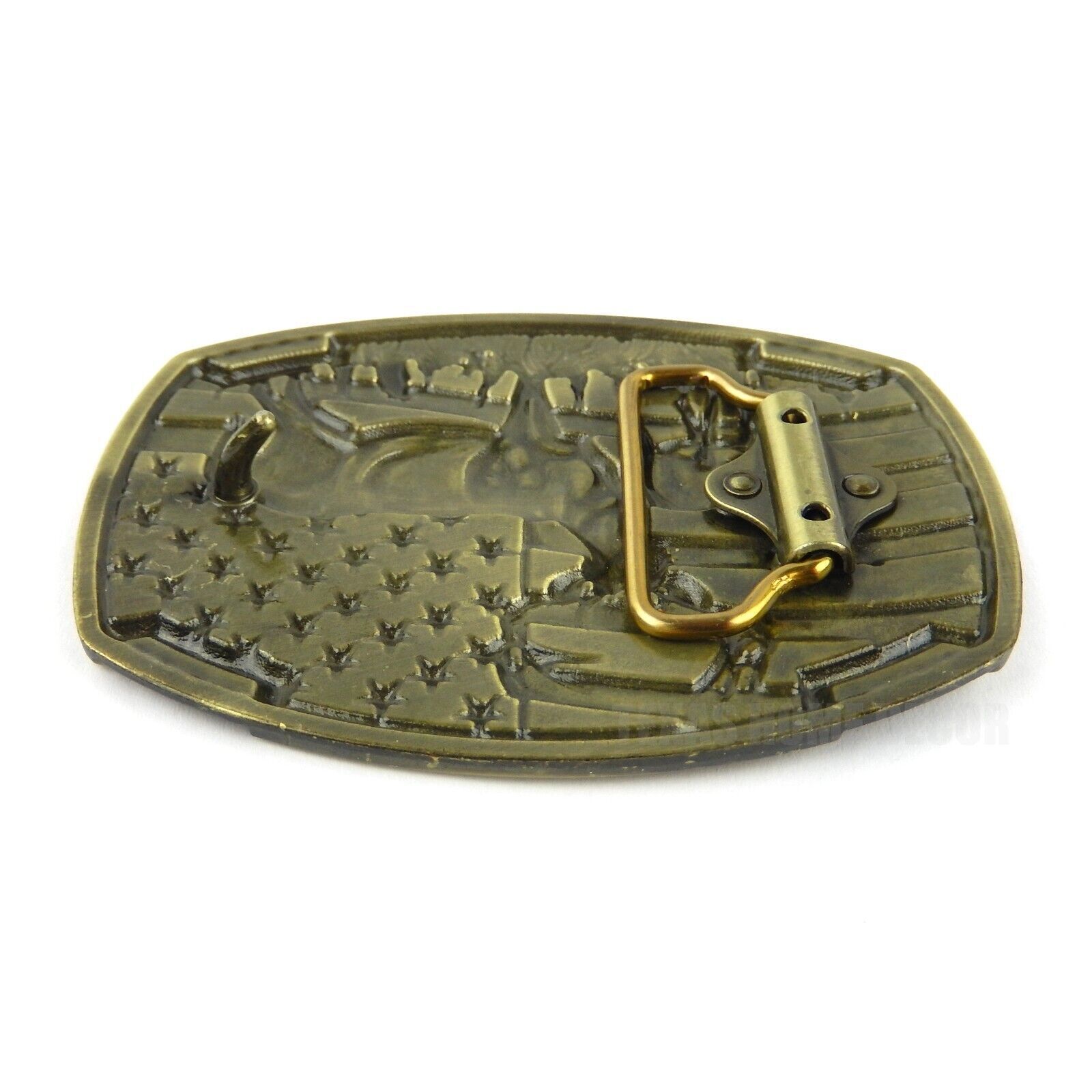 Buck Deer American Flag Belt Buckle USA Hunter Antique Bronze Tone 1.5&Prime; Belts