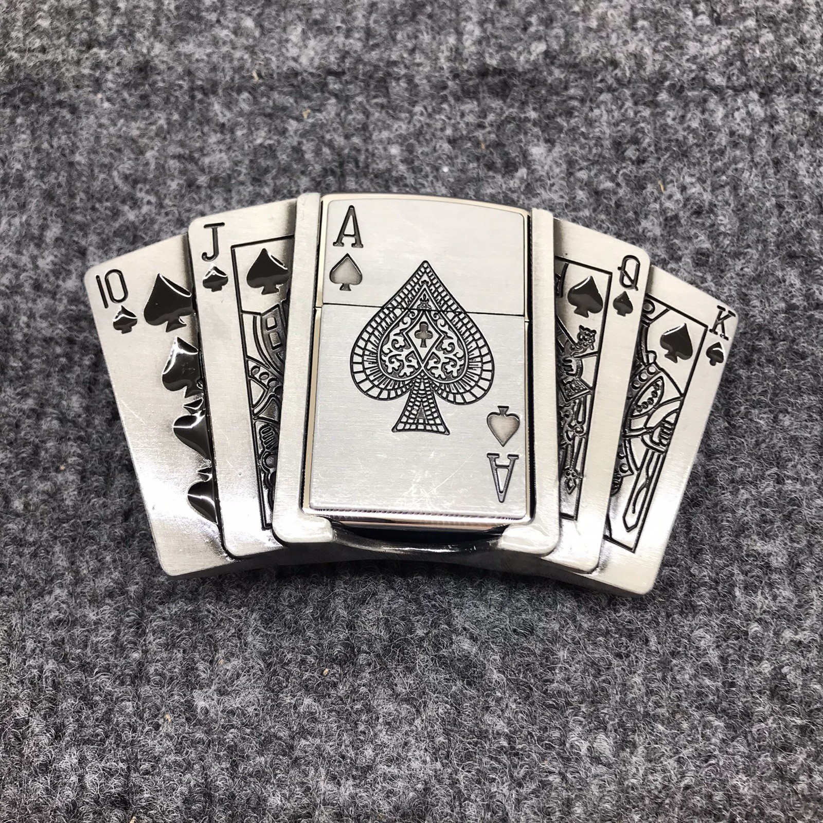 Antique Brushed Poker Belt Buckle with Lighter, Stock in US