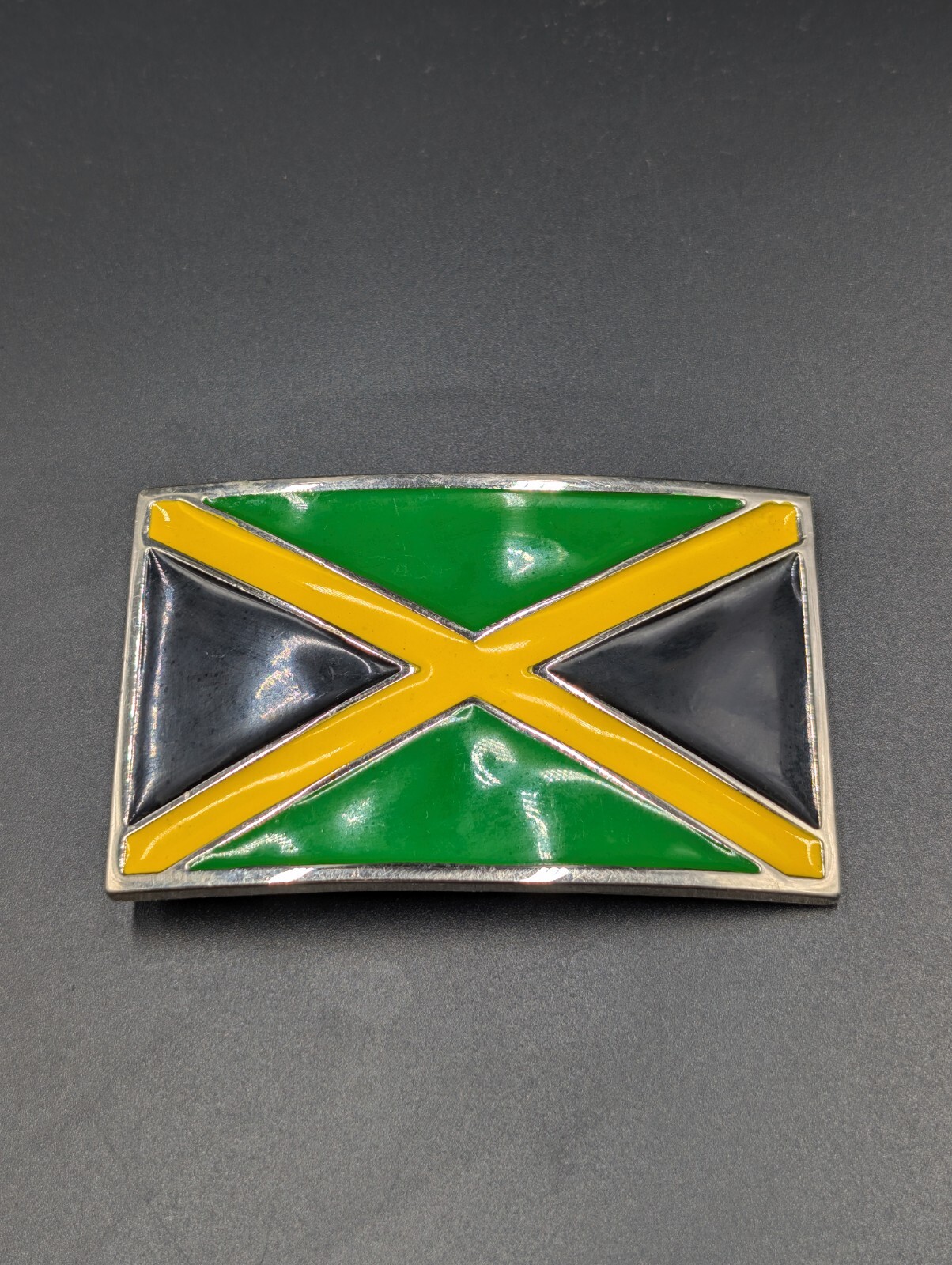 Vintage Jamaican Flag Metal Belt Buckle Black Yellow Green