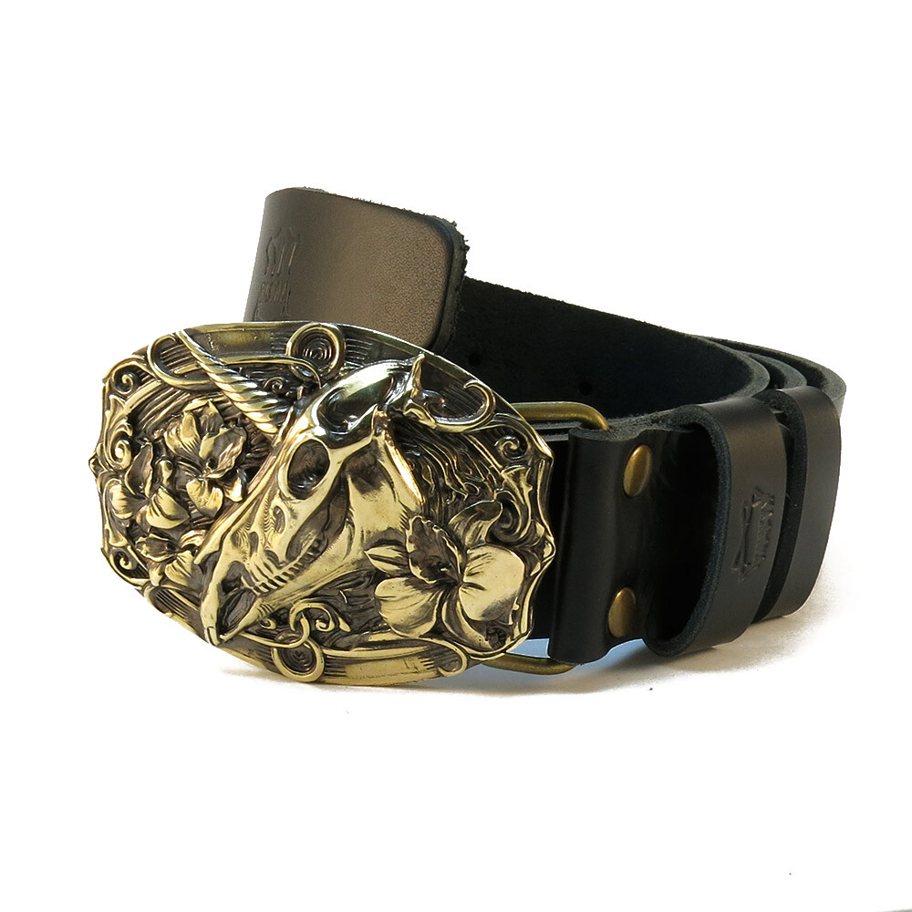 Belt Buckle « Unicorn », Immortal Beauty Belt Buckle, Unicorn with Flowers
