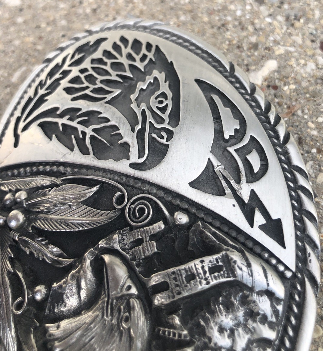 VTG SSI Handcrafted Metal Belt Buckle Southwest Eagle Rain Cloud Fathers 4&Prime; USA