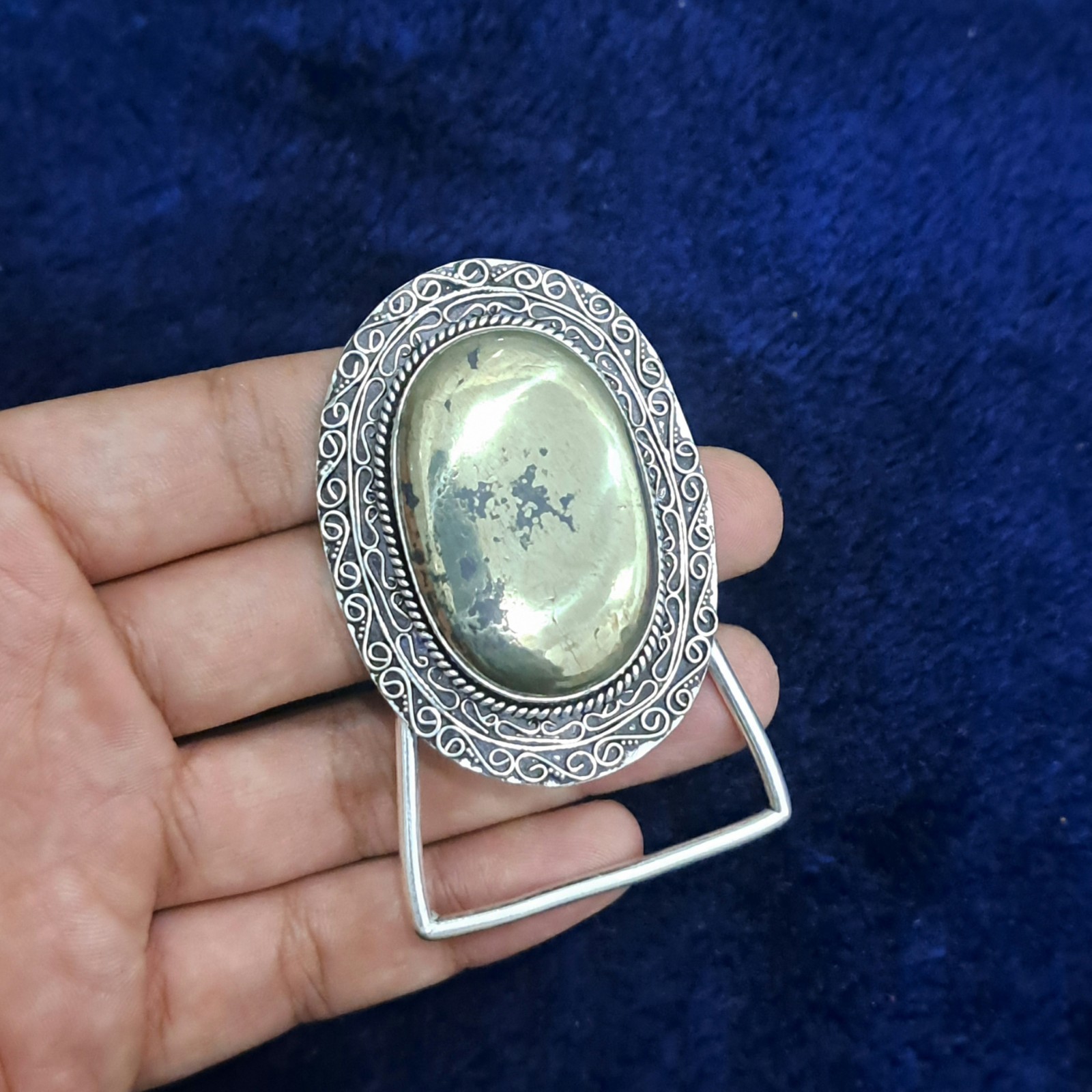 Natural Pyrite Belt Buckle Silver Plated Handmade Western Cowboy Statement Buckl