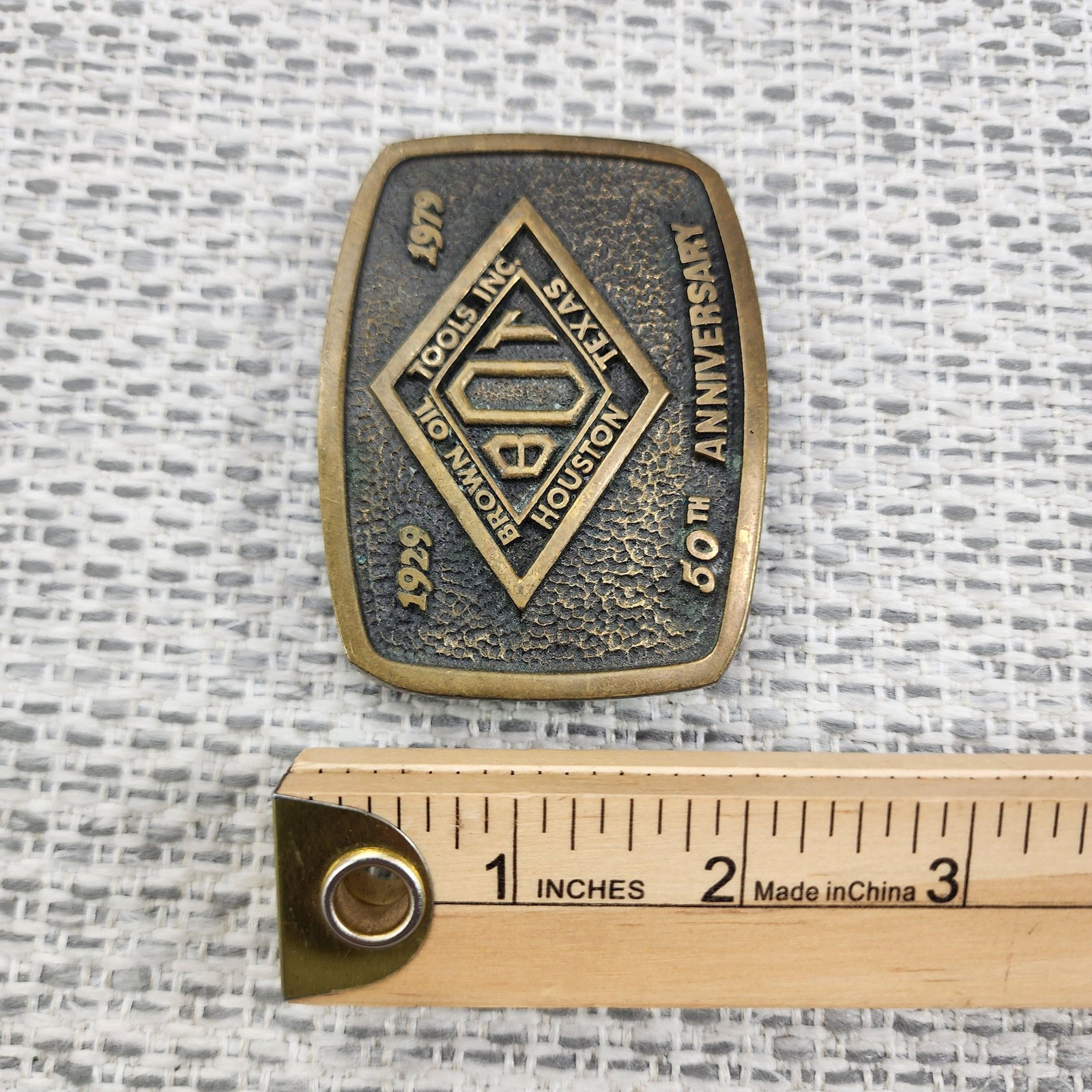 Vintage Brown Oil Tools Belt Buckle Mens Solid Brass 50th Anniversary 1979 BOT