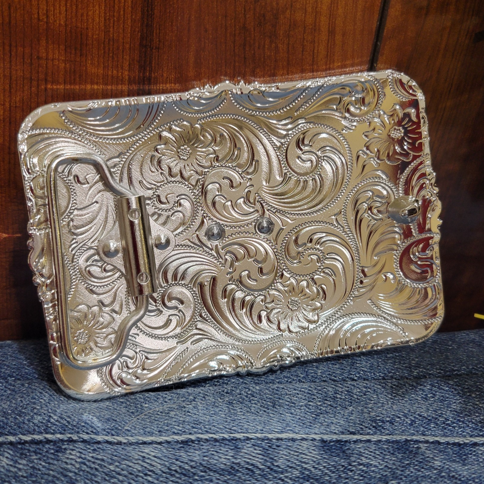Longhor Western Belt Buckle Rose Tone And Silver Rare Piece With Details Cowboy