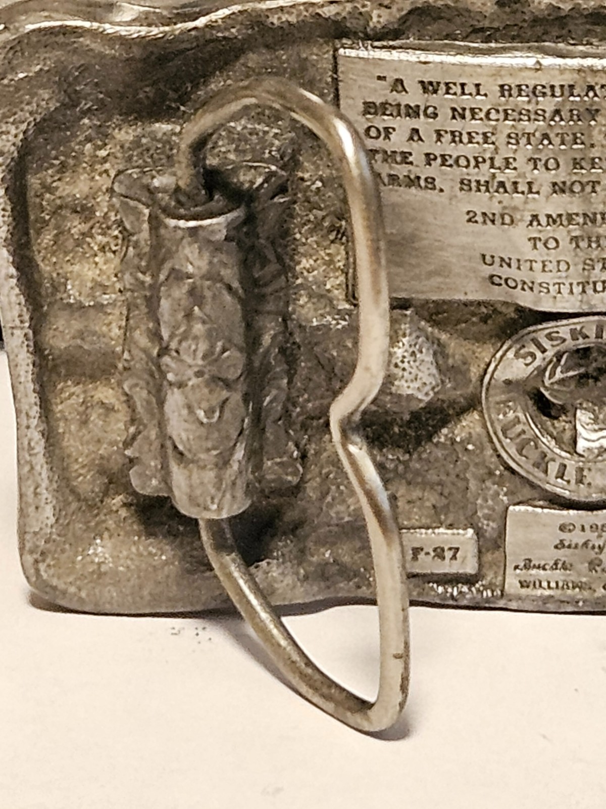 Vintage 1983 Siskiyou Buckle Co 2nd Amendment Eagle Buckle F-27 Pewter +One more