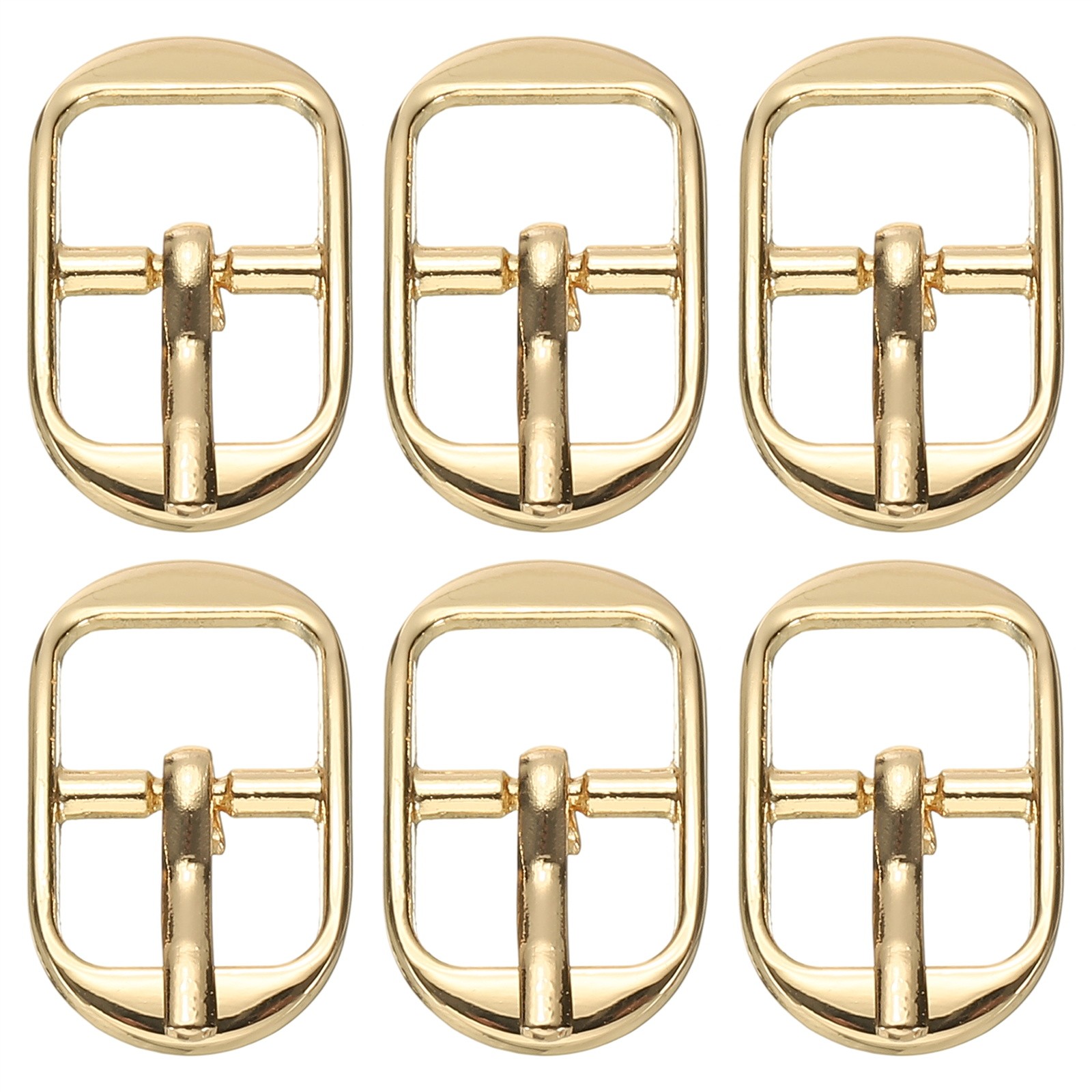 6 Pcs 0.5 Inch Single Prong Buckles Oval Center Bar Buckles, Gold Tone