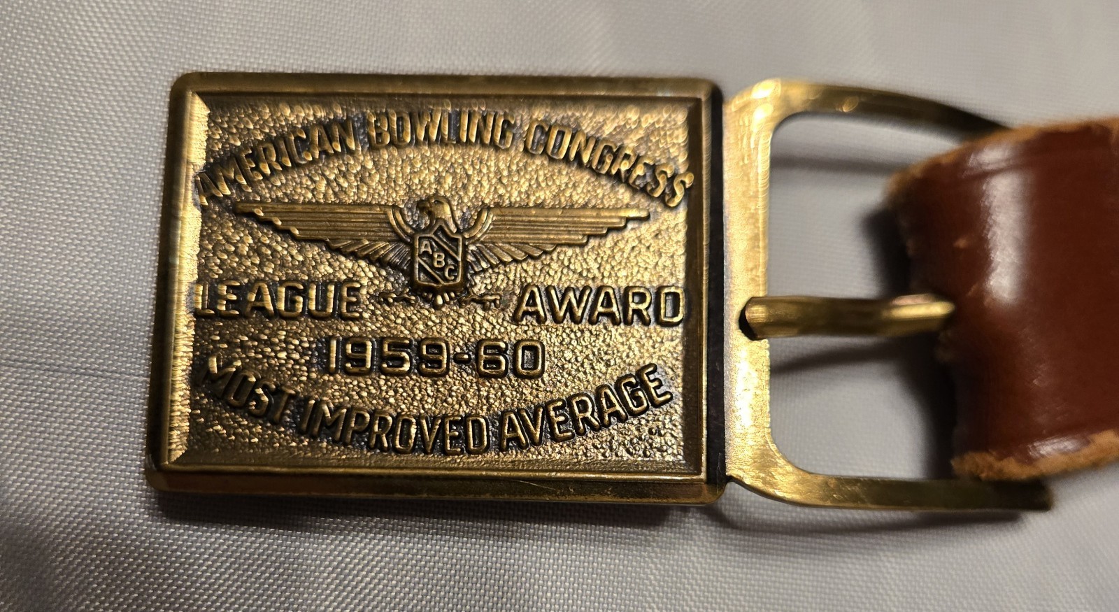 1959-60 ABC Bowling Award Belt Buckle Most Improved Average League Trophy