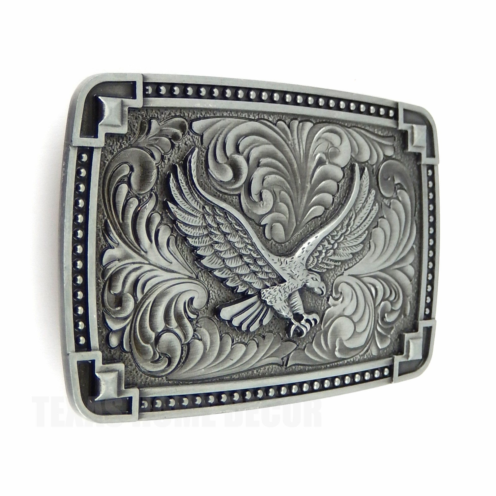Soaring American Eagle Floral Belt Buckle Antique Silver Tone Fits 1.5&Prime; Belts