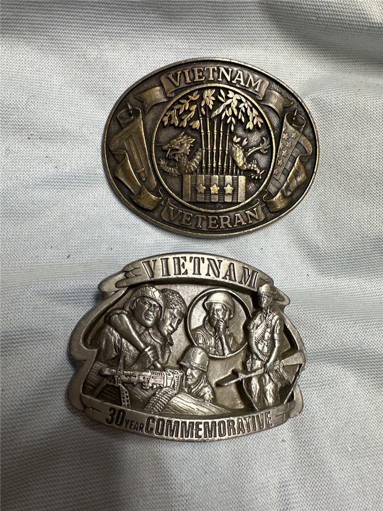 Two Vintage Vietnam Belt Buckles – 30th Year Commemorative and Veteran