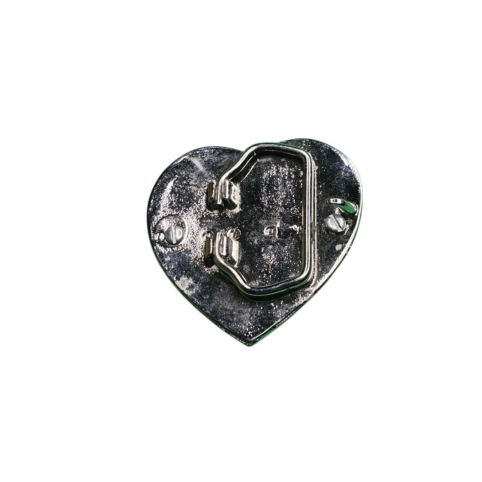 Heart Shaped Men&rsquo;s Belt Buckle Pink Green Stone Silver Tone