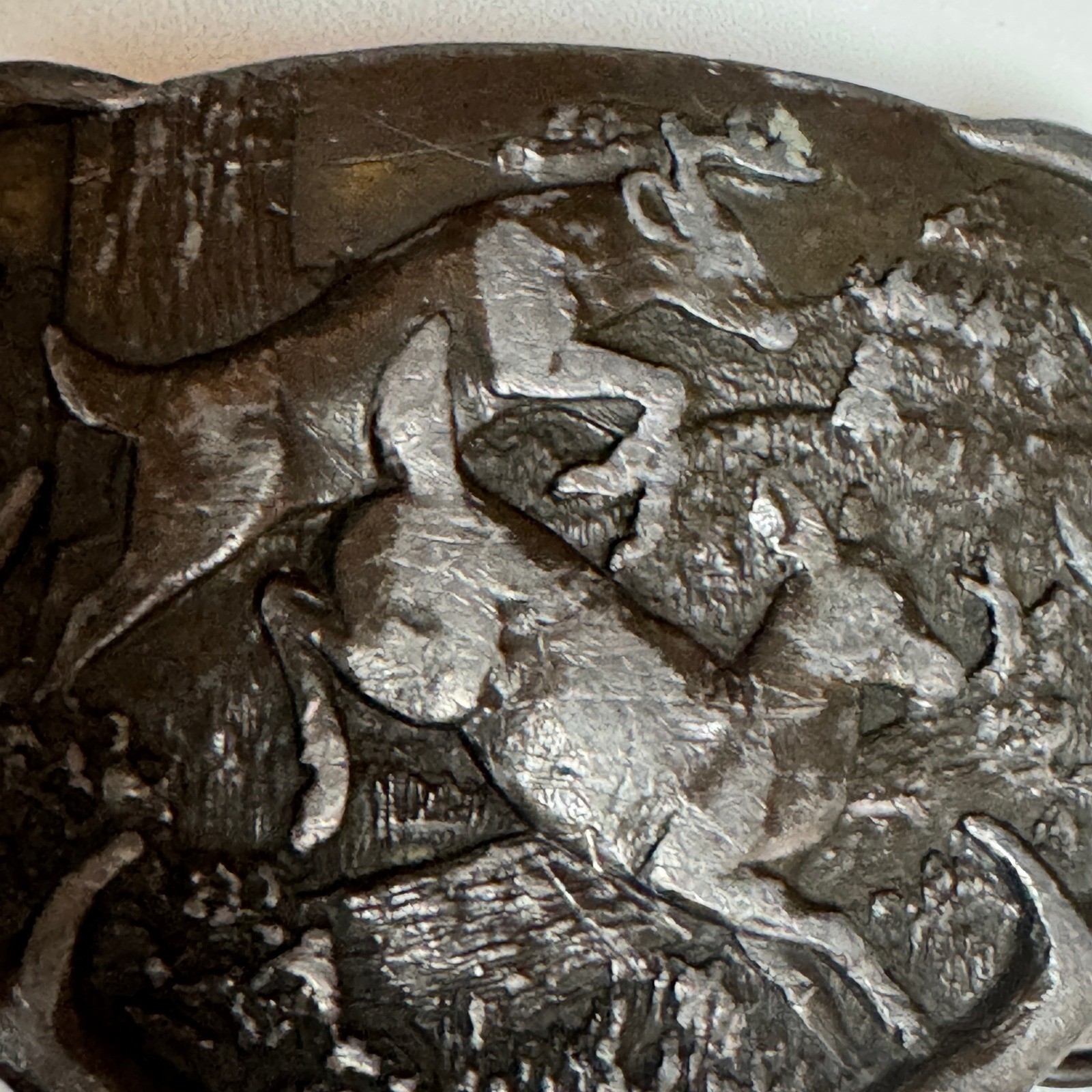 Vintage Pewter Deer Buckle Hunting Scene Belt Buckle Metal Western Cowboy