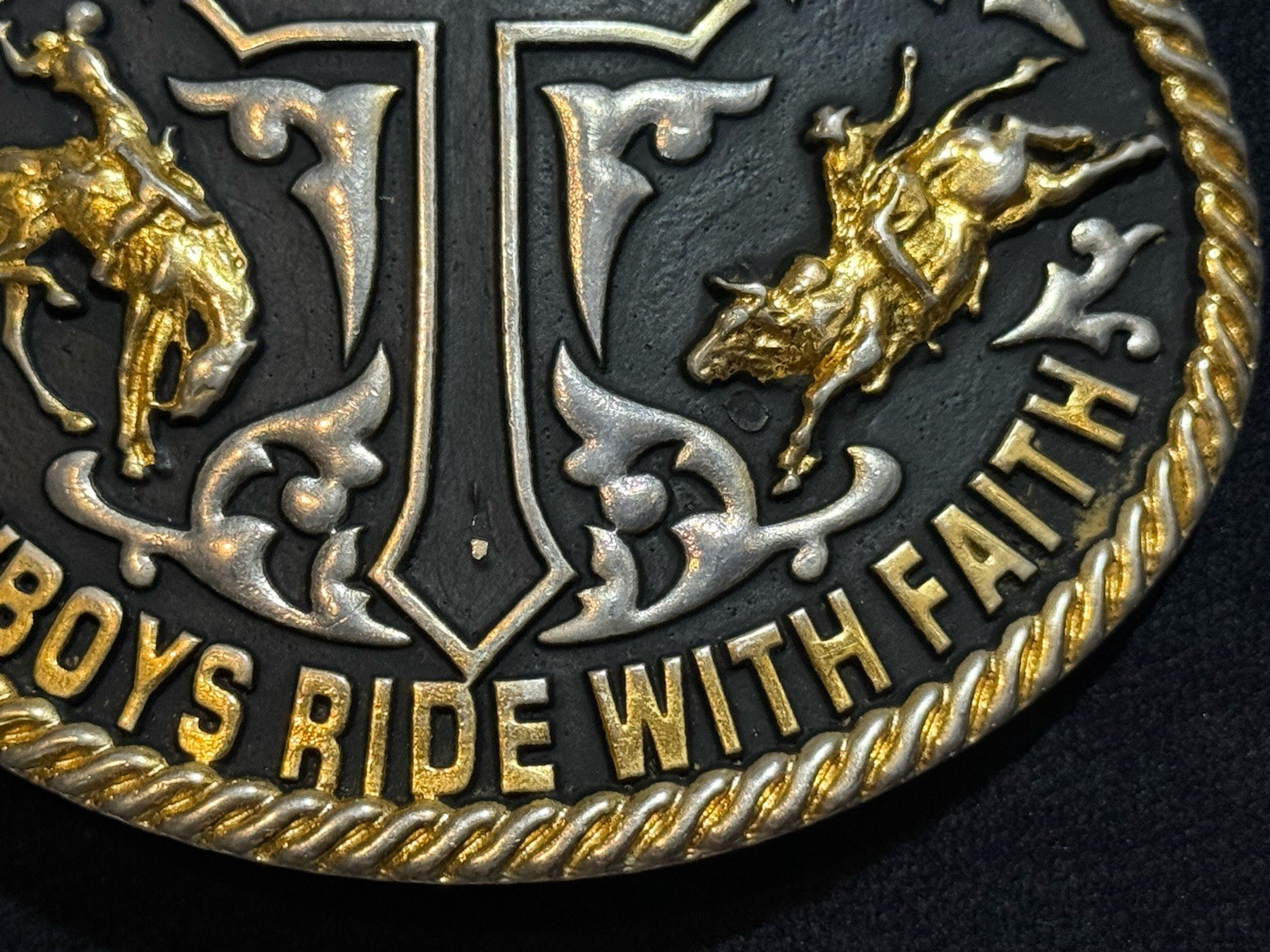 Cowboys Ride With Faith Belt Buckle Multi Tone Cross