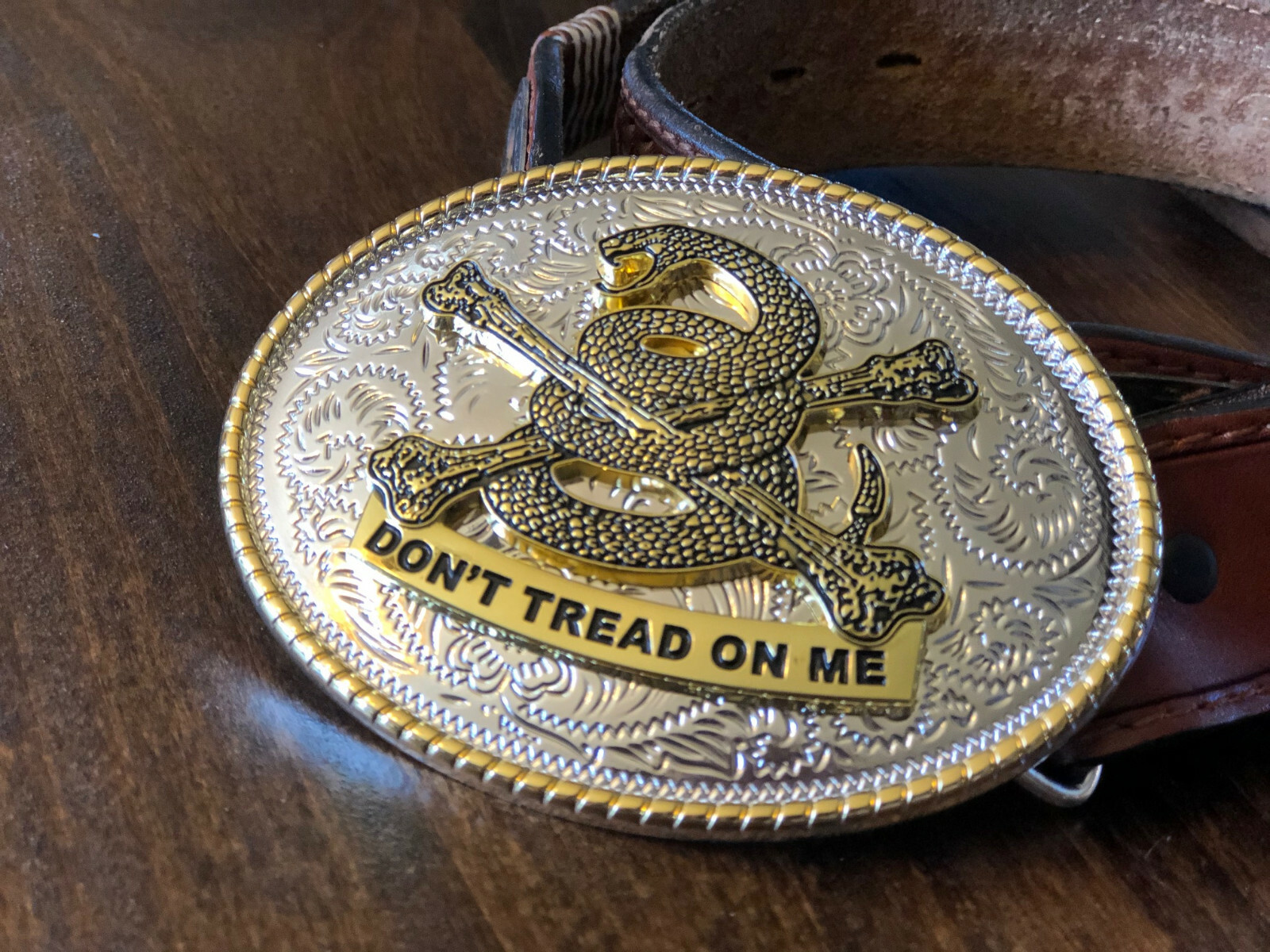 Large Oval Don&rsquo;t Tread On Me Belt Buckle w/3D Snake FREE SHIPPING!!!