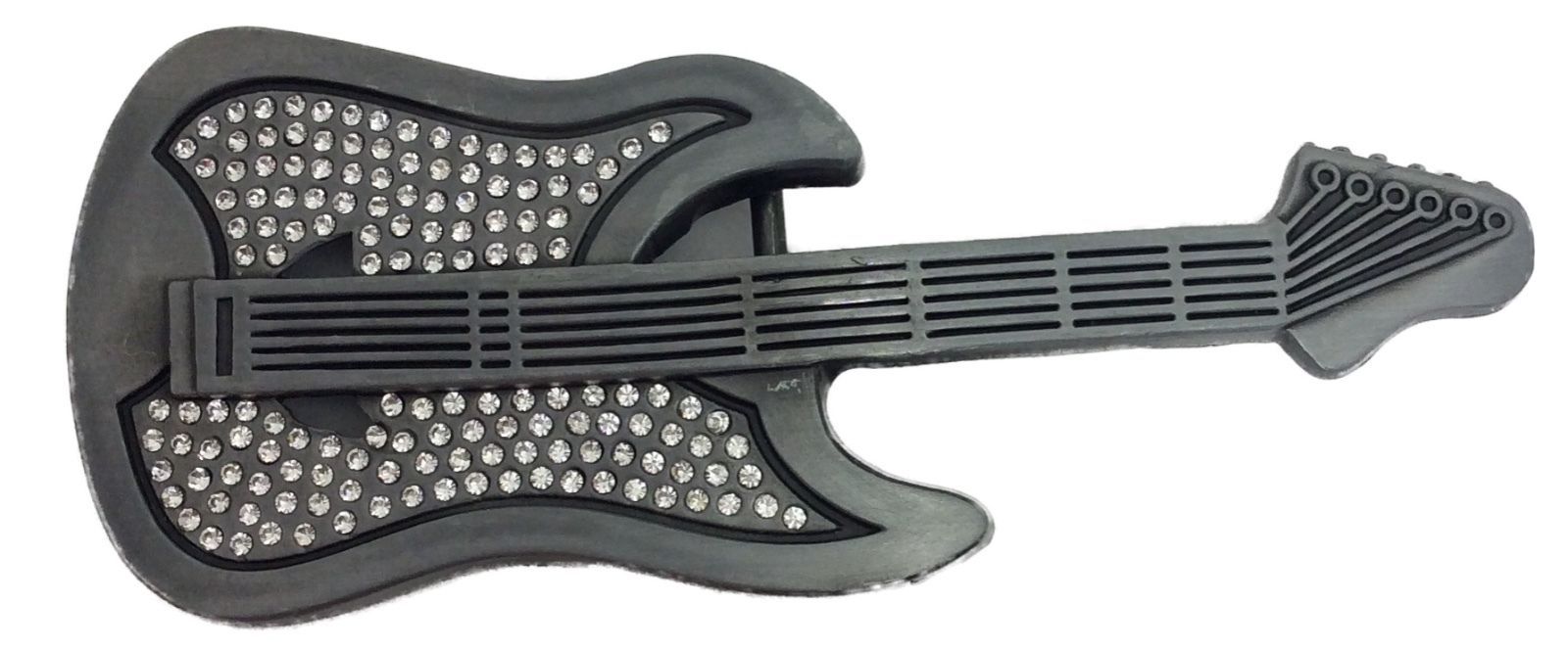 GUITAR WITH RHINESTONES METAL BELT BUCKLE/ HEBILLA DE GUITARA MUSIC