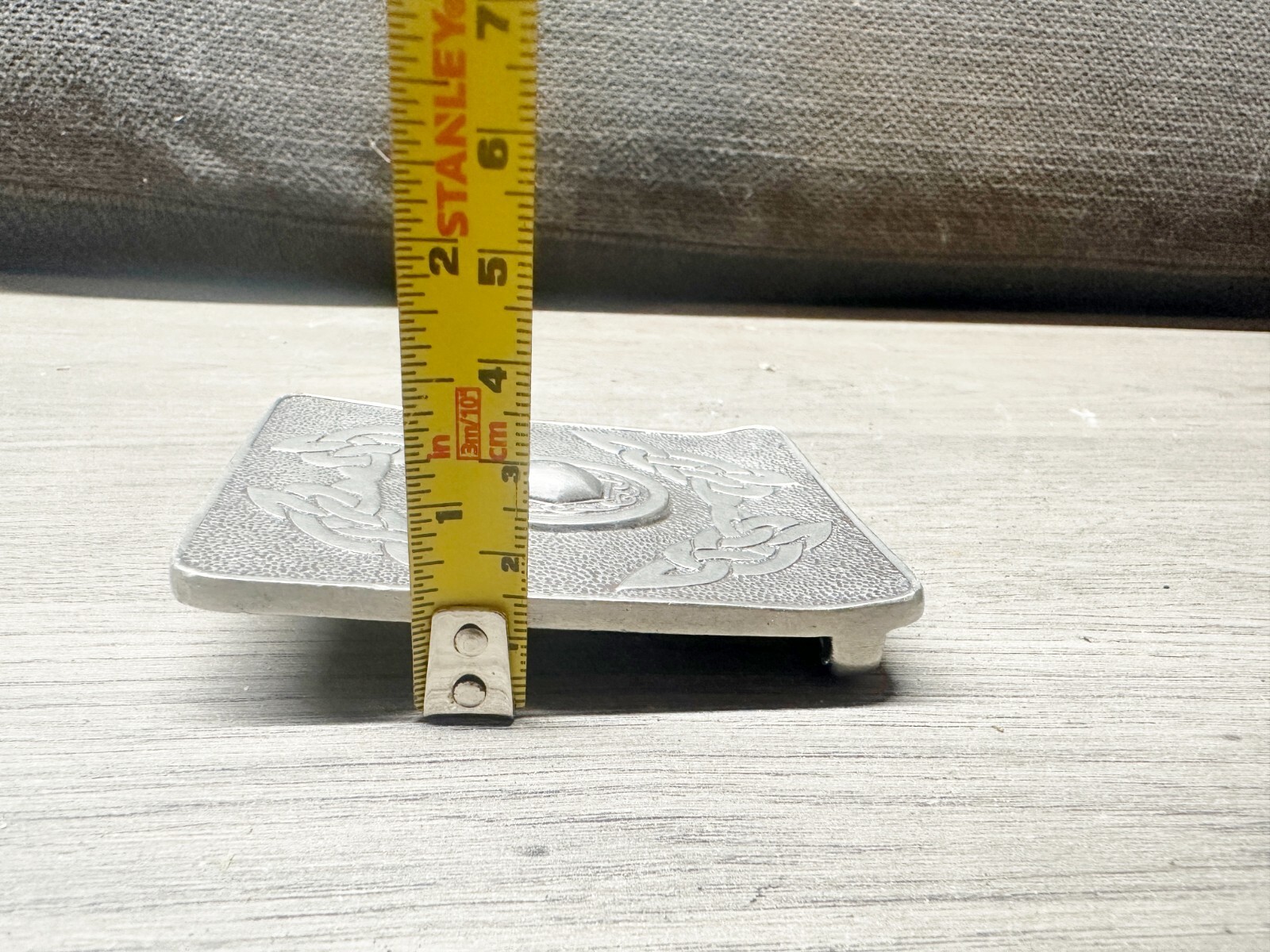 VINTAGE SCOTTISH KILT CLAN ART CO PEWTER BULLDOG BELT BUCKLE CELTIC PATTERN