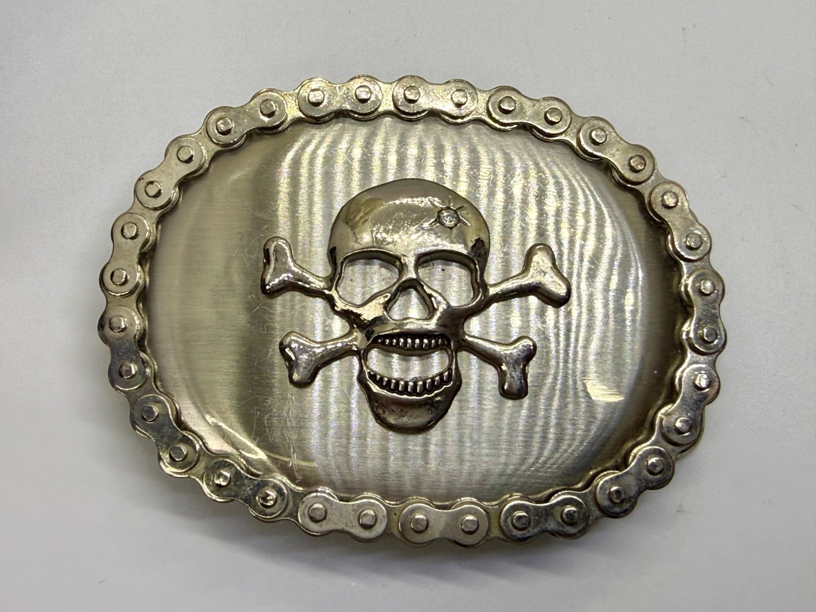 Skull Head Crossbones Motorcycle Chain Border Biker Gothic Punk Vibe Belt Buckle