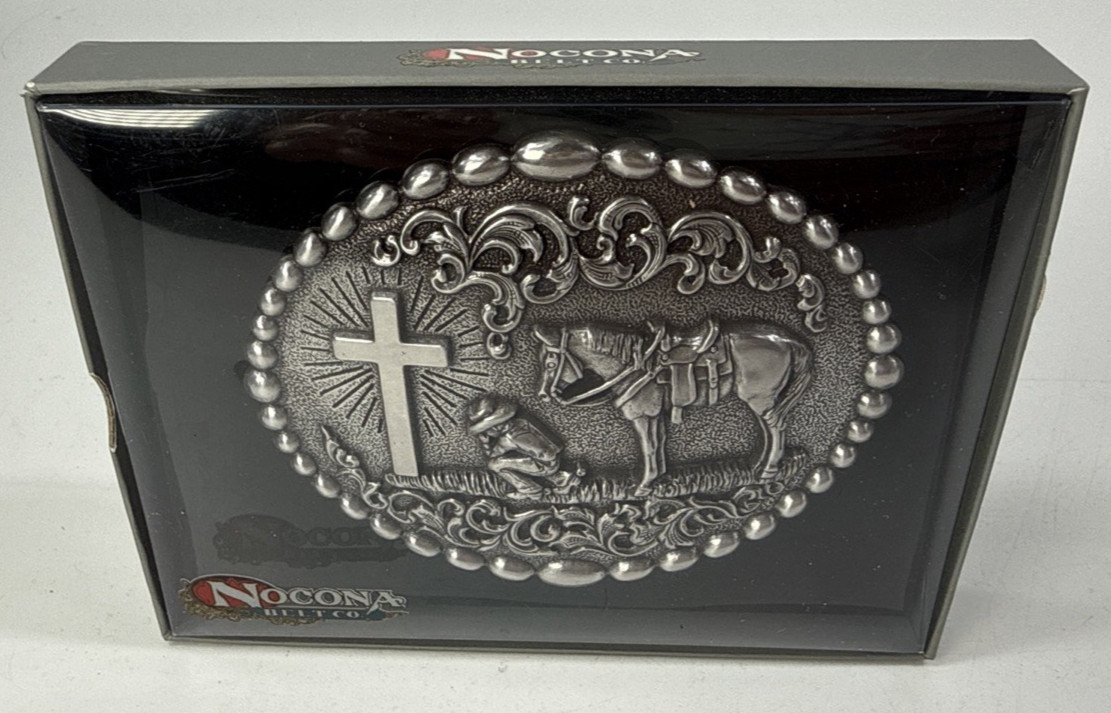 Nocona Praying Cowboy And Horse at Cross Belt Buckle New