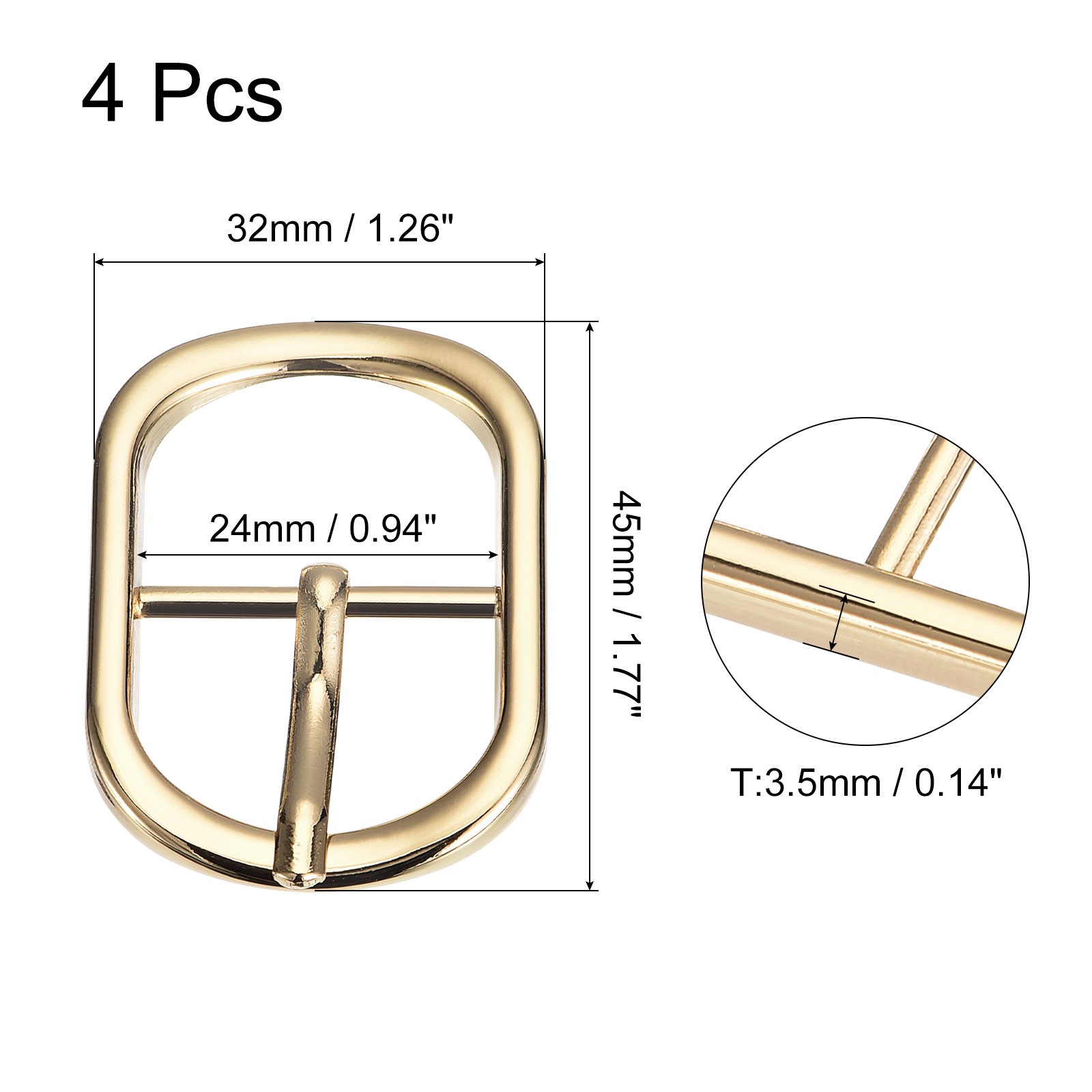 4Pcs 0.94&Prime; Single Prong Belt Buckle Oval Center Bar Buckles for Belt, Gold