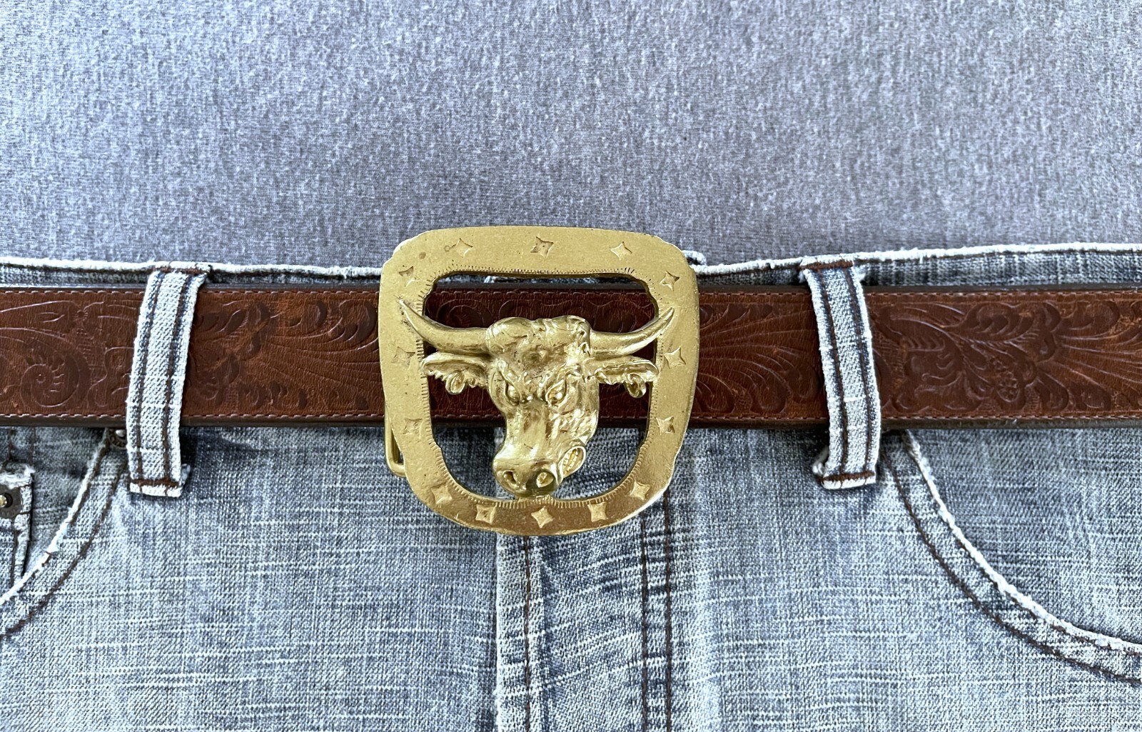 Bull Head Taurus Good Luck April 21-May 21 Brass Belt Buckle