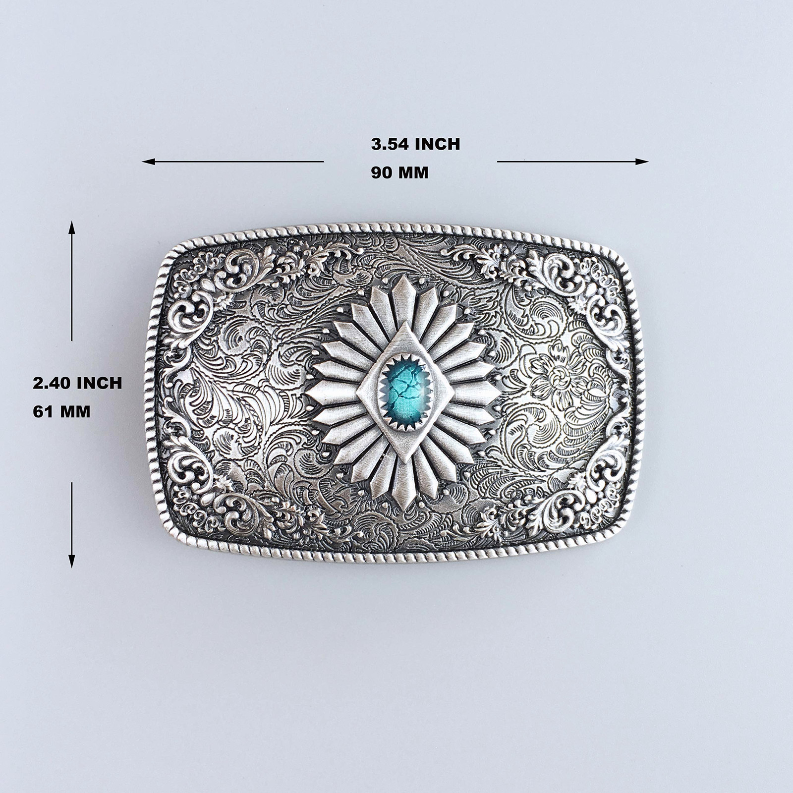 Boho Western Cowboys Buckle – Flower Blue Turquoise Stone Mens Belt Buckle
