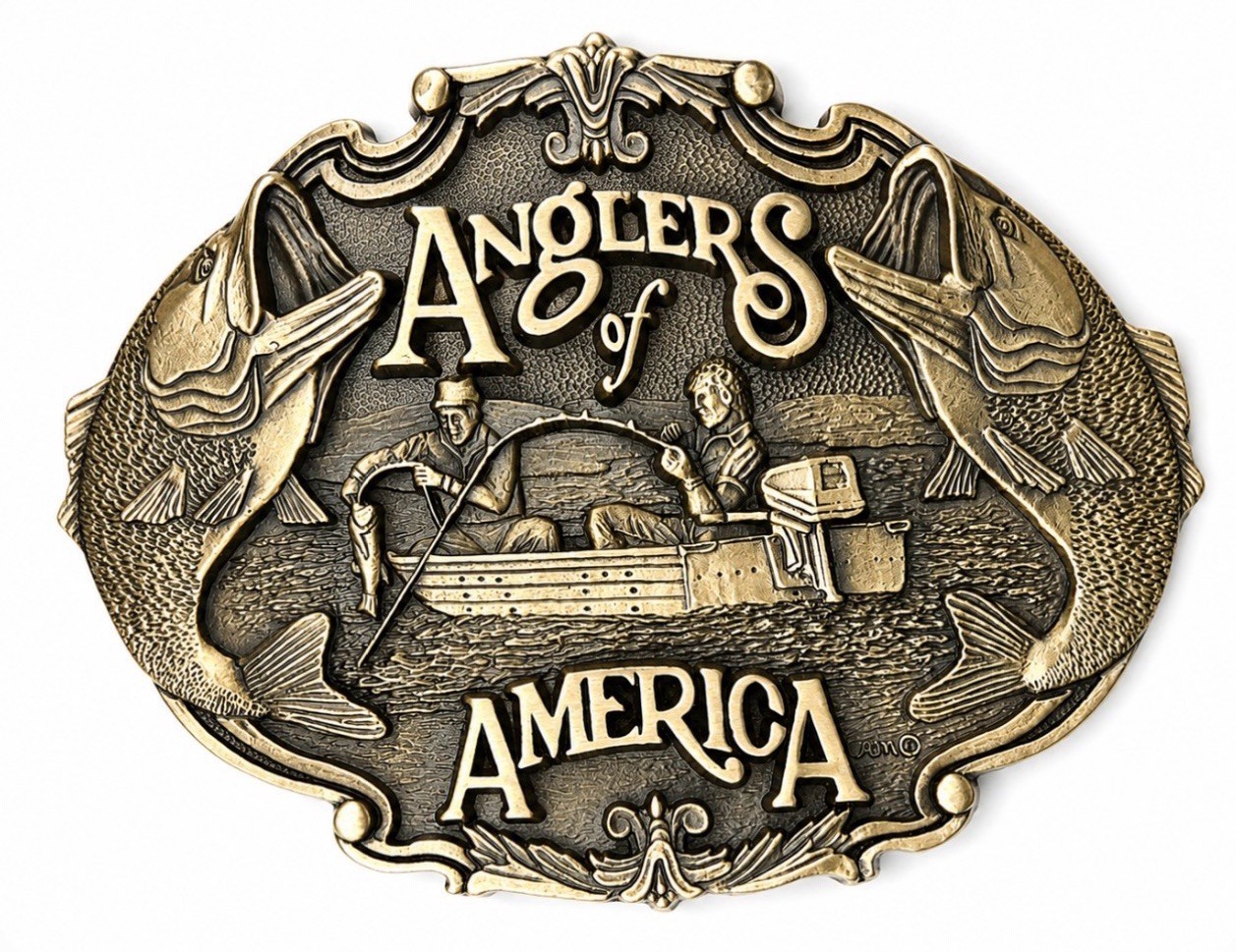 Vintage Anglers Of America First Edition Solid Brass Fishing Belt Buckle