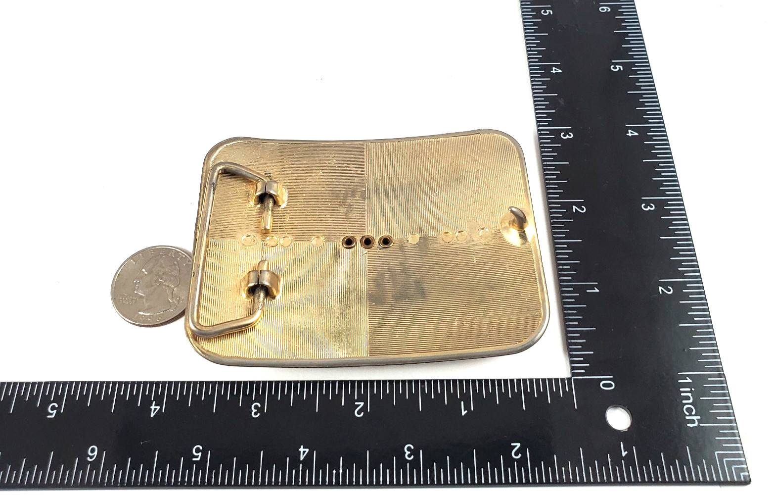 Vintage Gold Tone Western Belt Buckle Banded Agate Style Stone Faux Cabochon