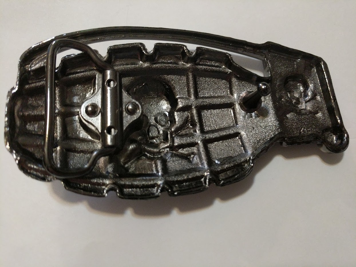 ♈ SKULL GRENADE Pirate ♈ Gun Metal Color large 4.6&Prime;x 2.5&Prime; Skeleton Belt Buckle