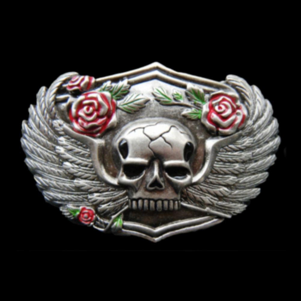 Belt Buckle Human Skull Wings Roses Flowers Biker Buckles Boucle de Ceintures