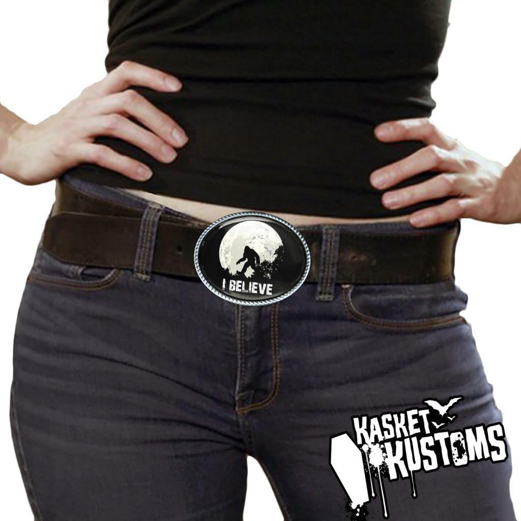 Sasquatch Belt Buckle – Big Foot Sighting Handmade Oval Buckle – 731