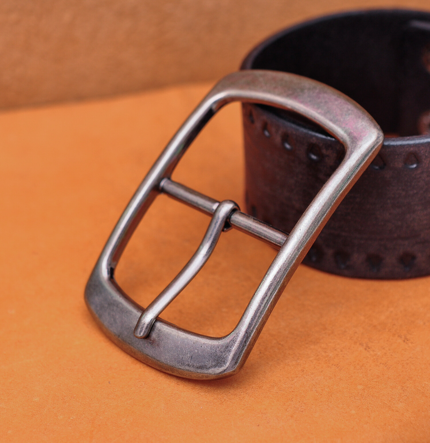 Retro Silver Center Bar Belt Buckle for Leather Belt Replacement Fit 40mm Strap