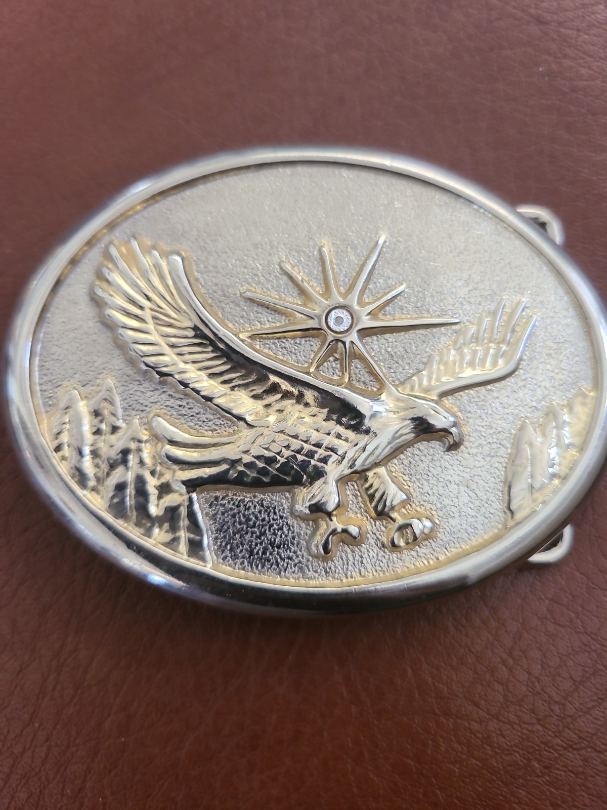 Vintage Belt Buckle American Bald Eagle silver and Gold Toned (3” x 2”)