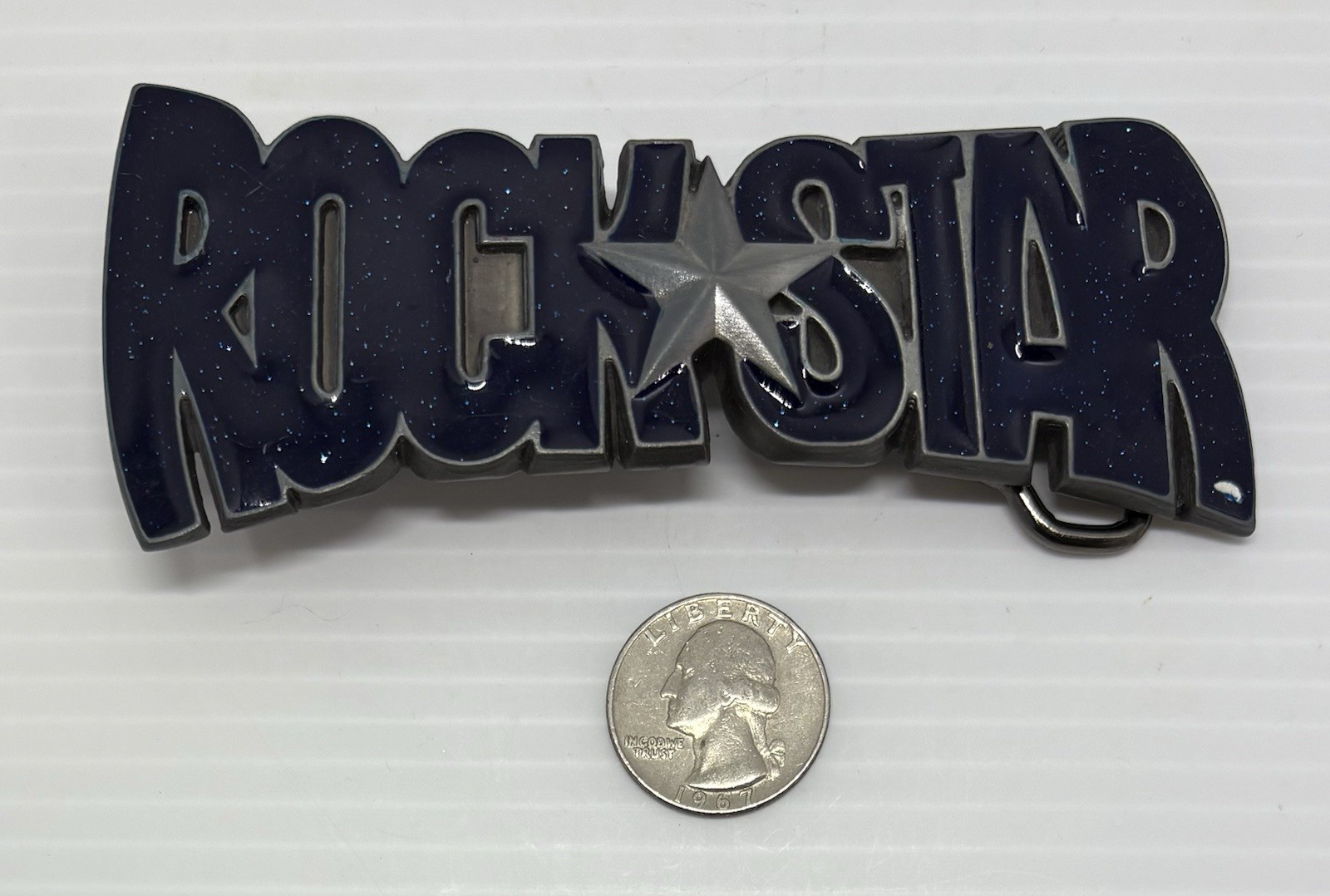 “NEW” Rock Star BELT BUCKLE Dark Blue Speckled Enamel Gray Metal Music Superstar