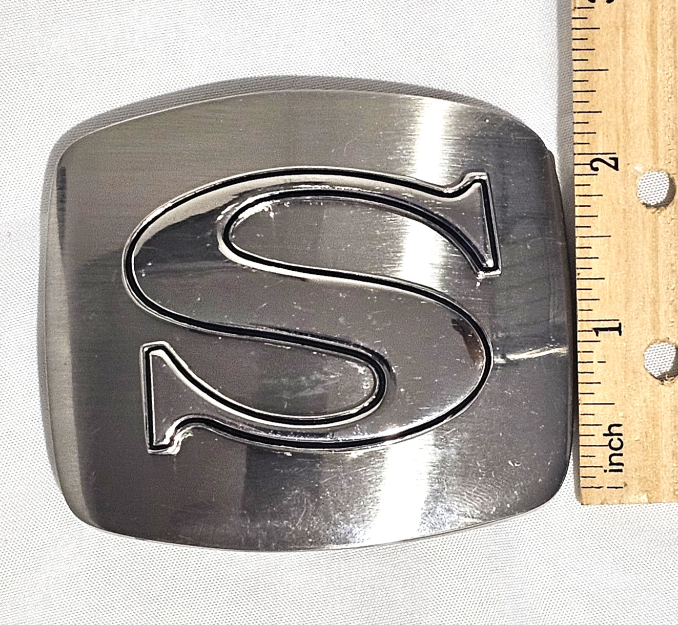 Initial « S » Belt Buckle Alphabet Monogram Chrome Metal Western Letter.