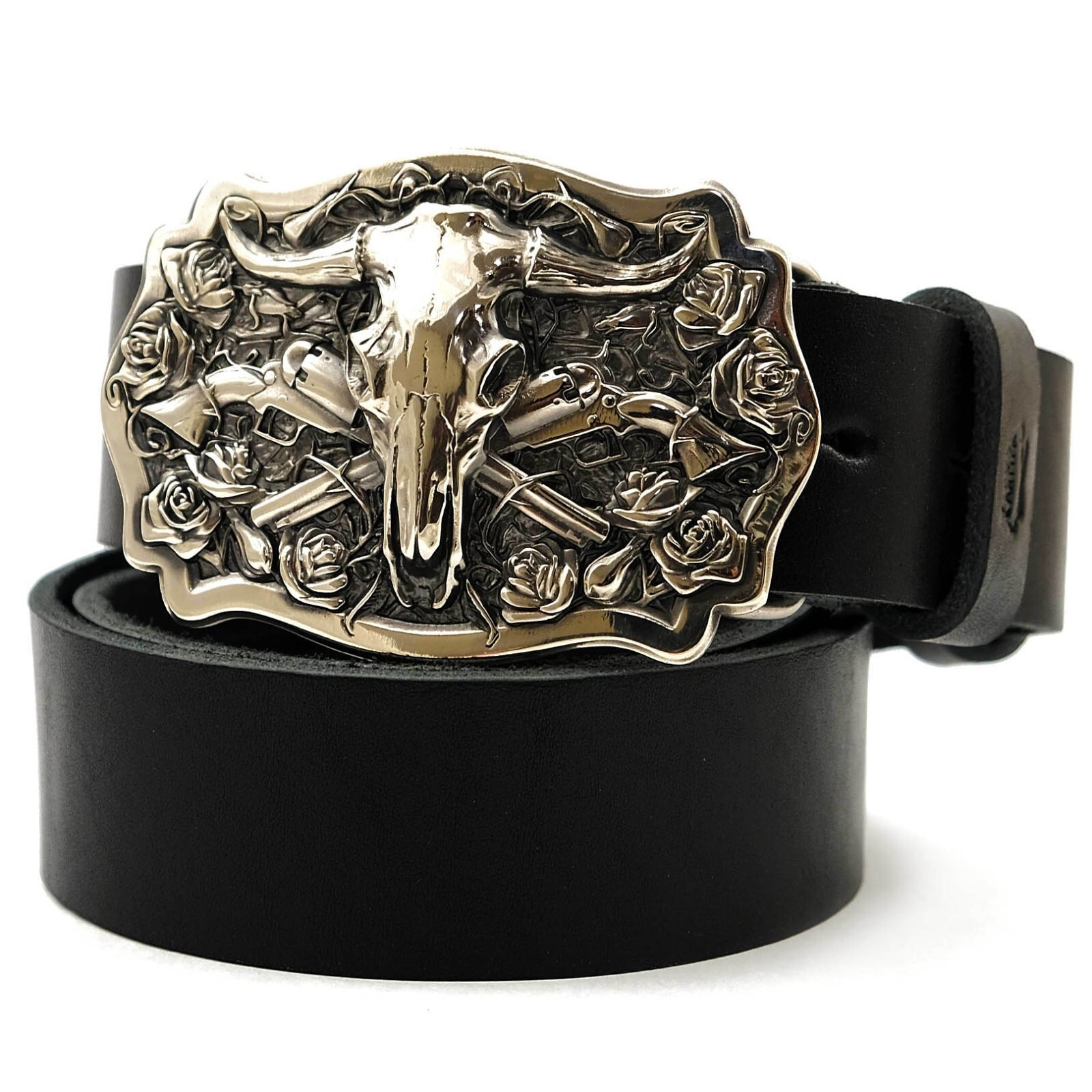 German silver belt buckle American Bison Buffalo Skull, Longhorn Cattle buckle
