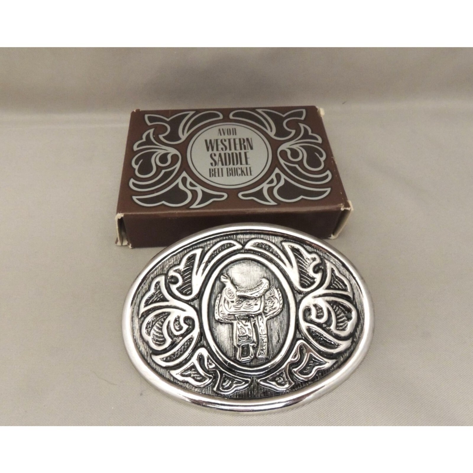 Avon Western Saddle Belt Buckle Silver Fits Belt Size Up To 1 1/2&Prime;