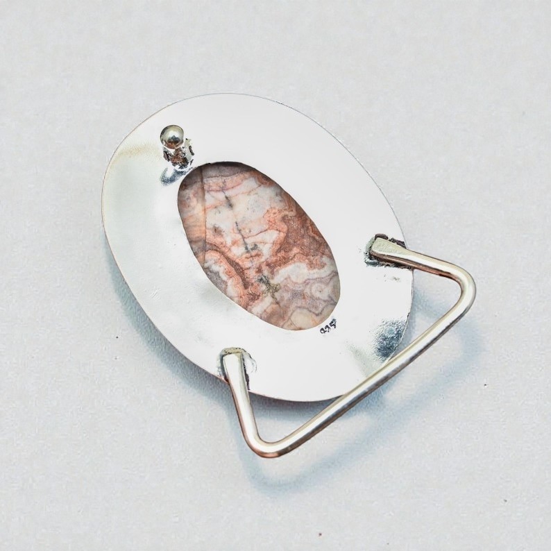 Crazy Lace Agate Belt Buckle Silver Plated Handmade Western Cowboy Statement