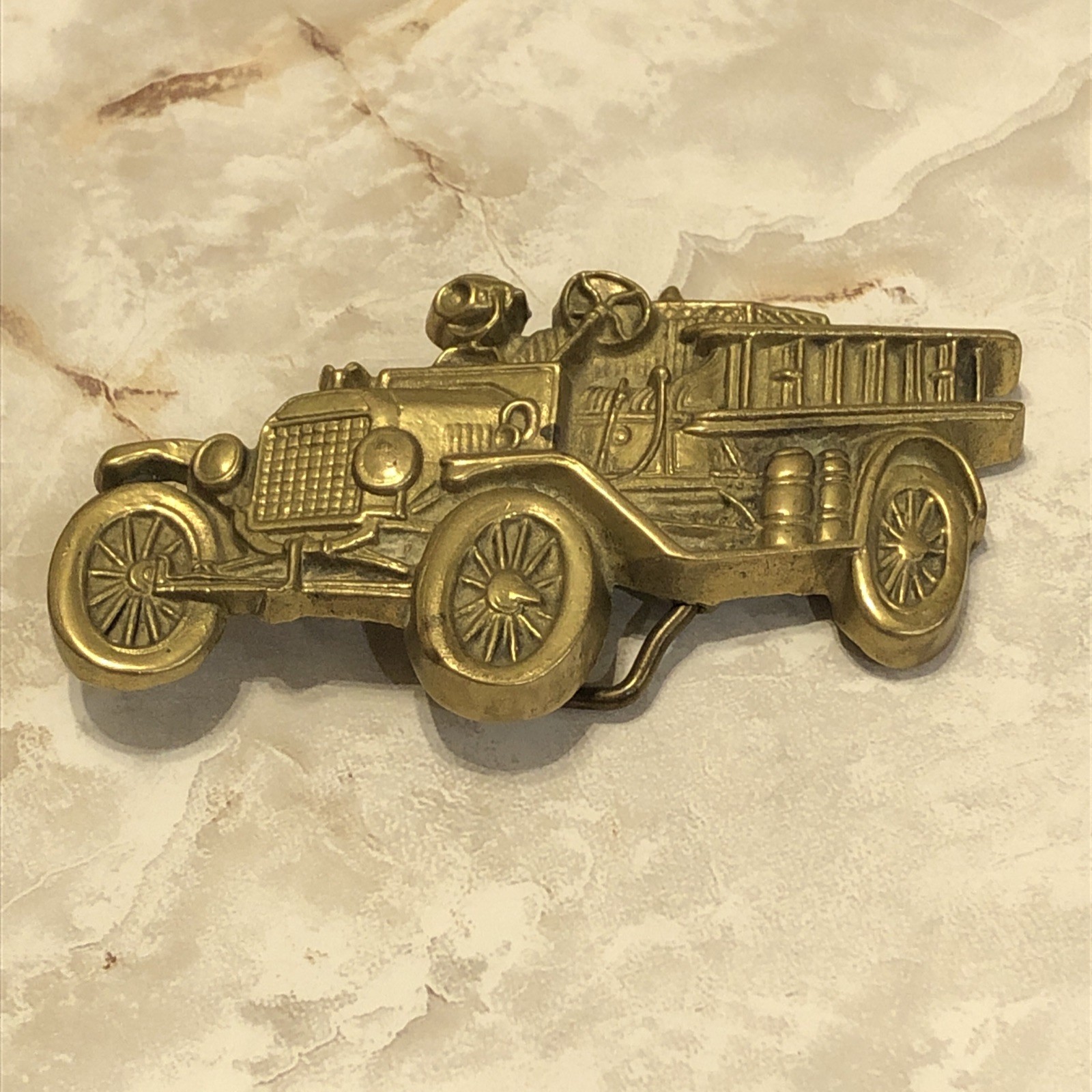 Vintage 1979 Baron Buckle Solid Brass Fire Truck Belt Buckle Department 6150