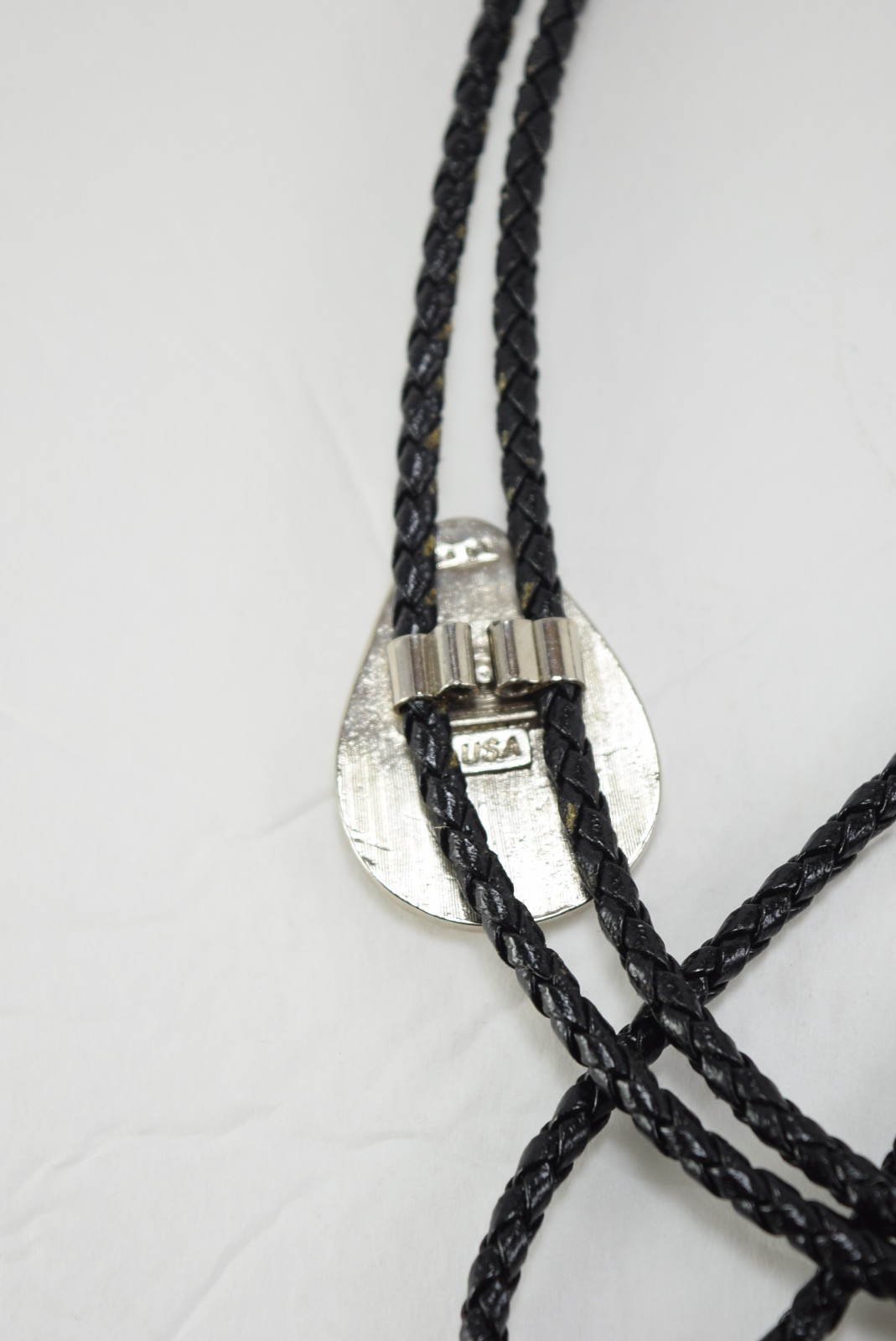 Silver and Black Metal Bolo with End of the Trail Slide Made in USA