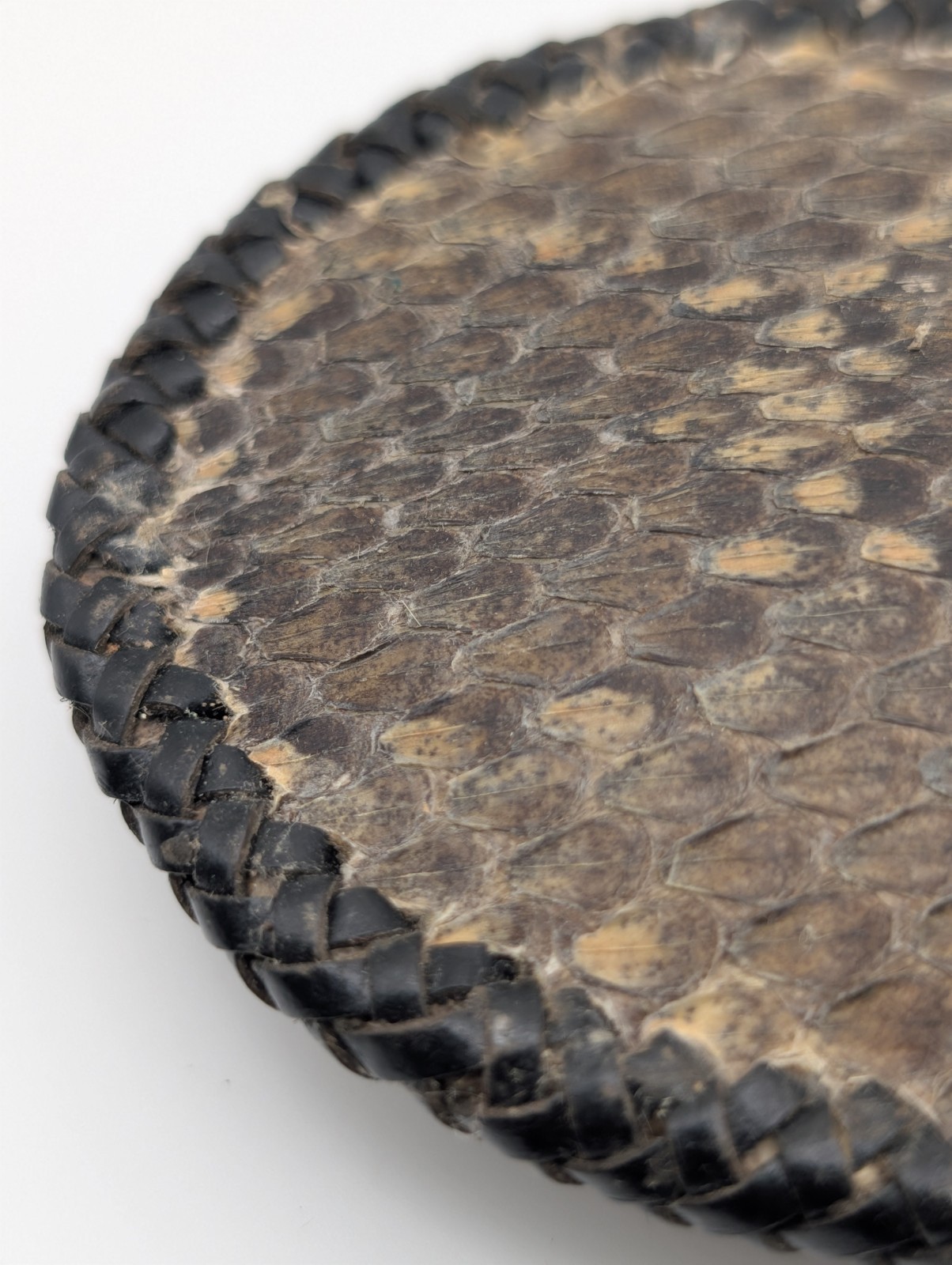 Vintage Snakeskin Belt Buckle Exotic Leather Braided Edge Western Oval