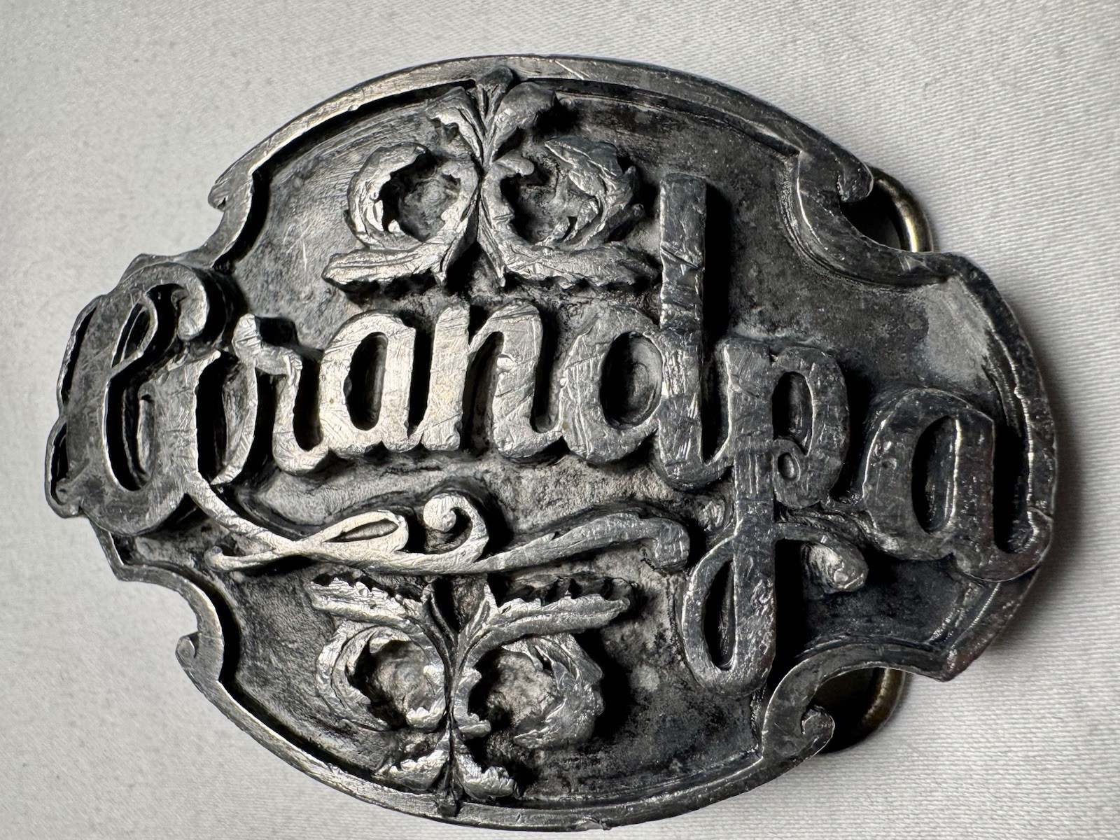 Vintage 1988 Grandpa Pewter Belt Buckle A-80 Siskiyou Buckel Co.