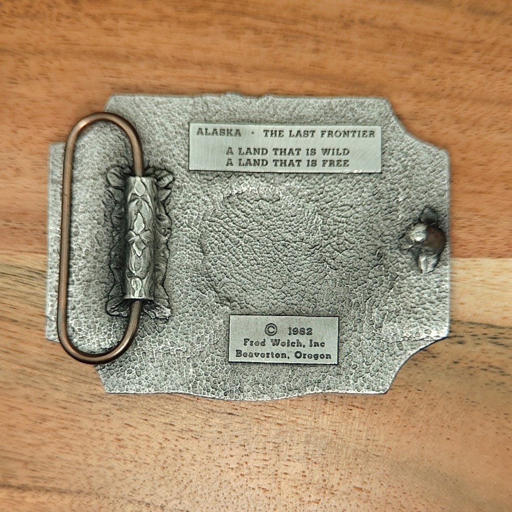 80&rsquo;s Western Fred Welch Alaska State Elk Scenery Cowboy Belt Buckle