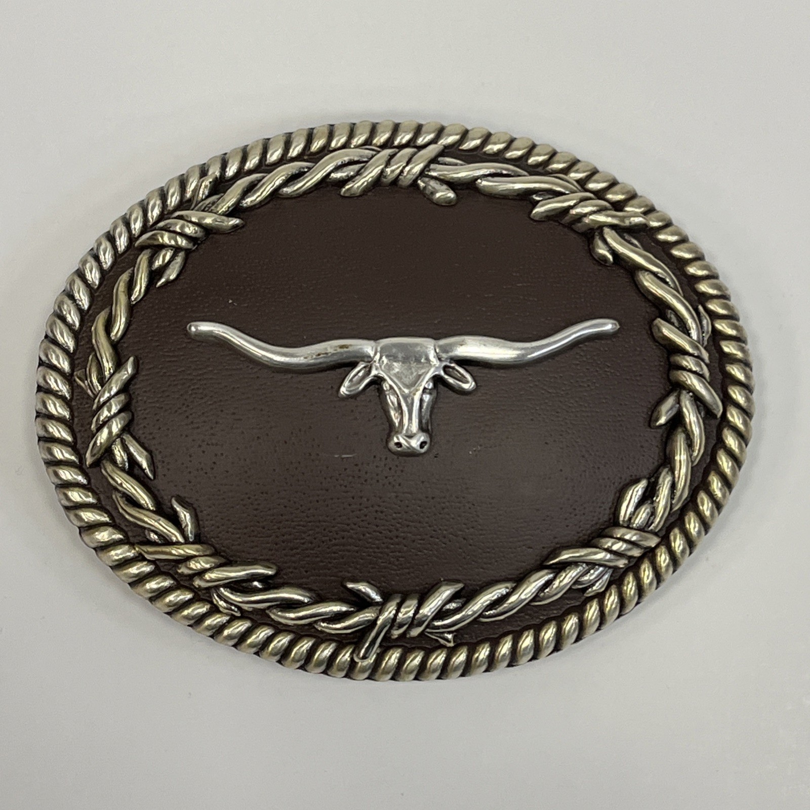 Nocona Western Belt Buckle Oval Longhorn Barbwire Brown Western Bull Skull Head