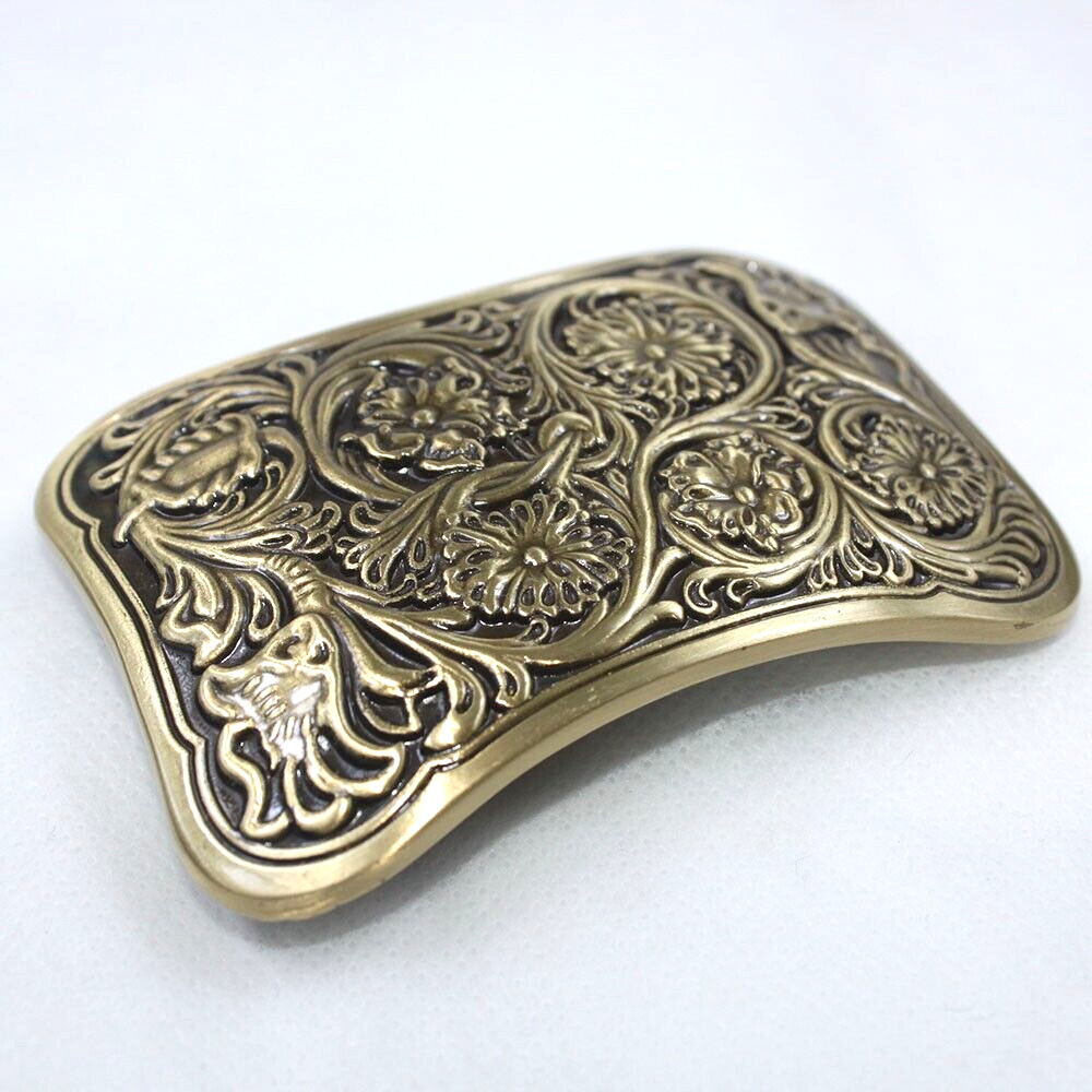Solid Brass Flower Belt Buckles Tongue Pin Belt Buckle Fits For 1.5 INCHES Belt