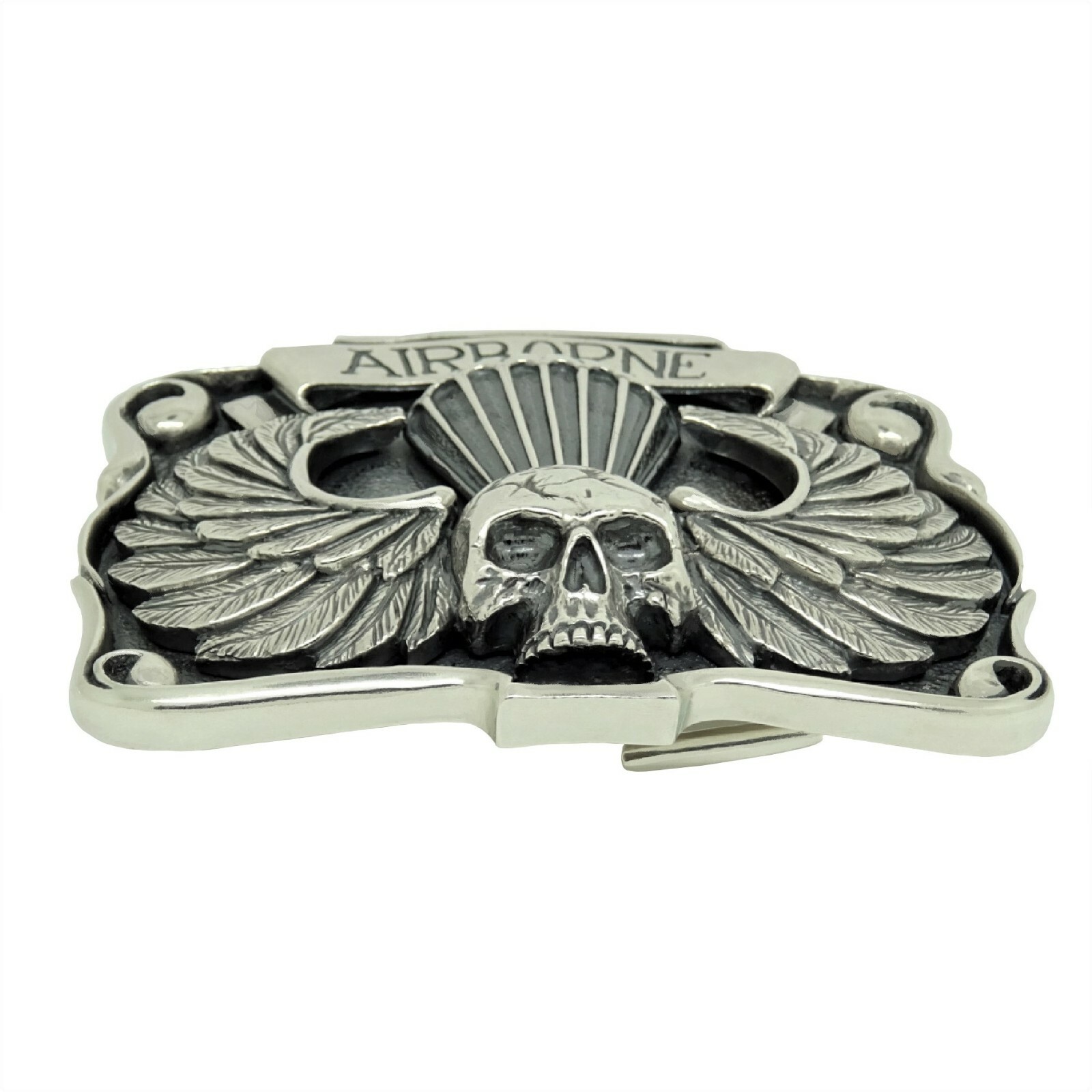Airborne Sterling Silver 925 Skull Belt Buckle US Army Ranger Parachutist