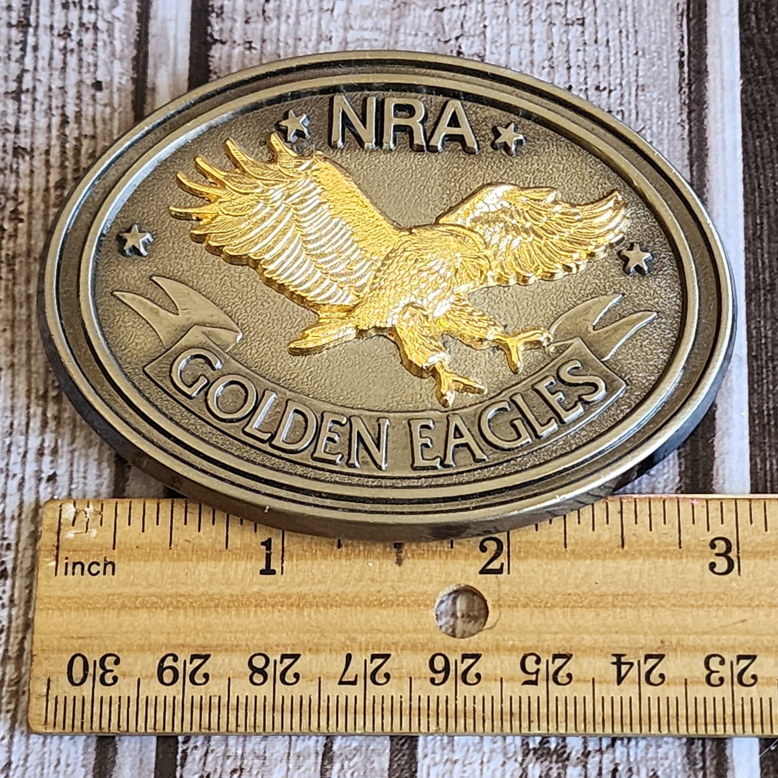 NRA Golden Eagles Pewter Belt Buckle USA National Rifle Association Western