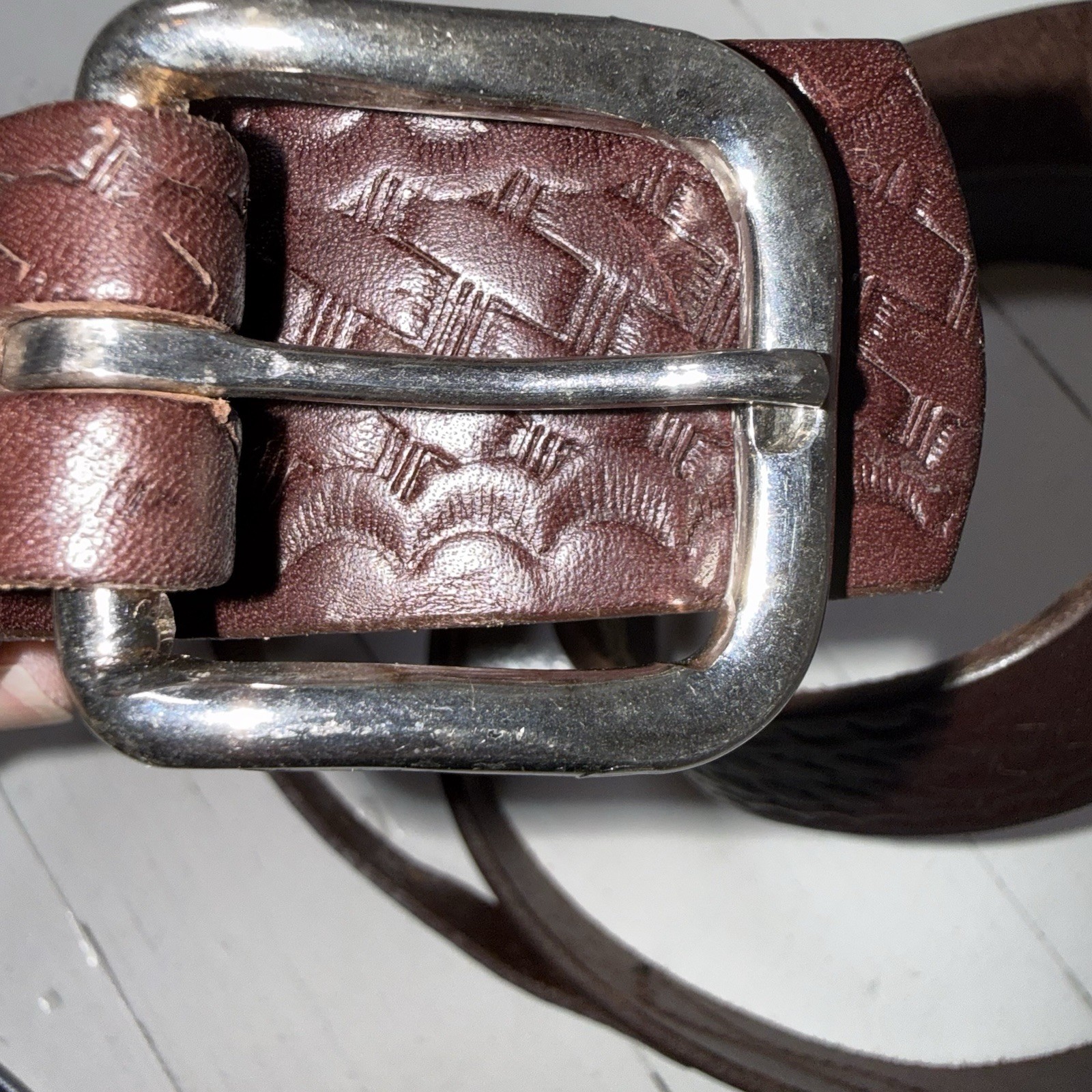 Boston 1.75” Garrison Dark Brown Leather Silver Buckle Belt Made In USA Sz 50