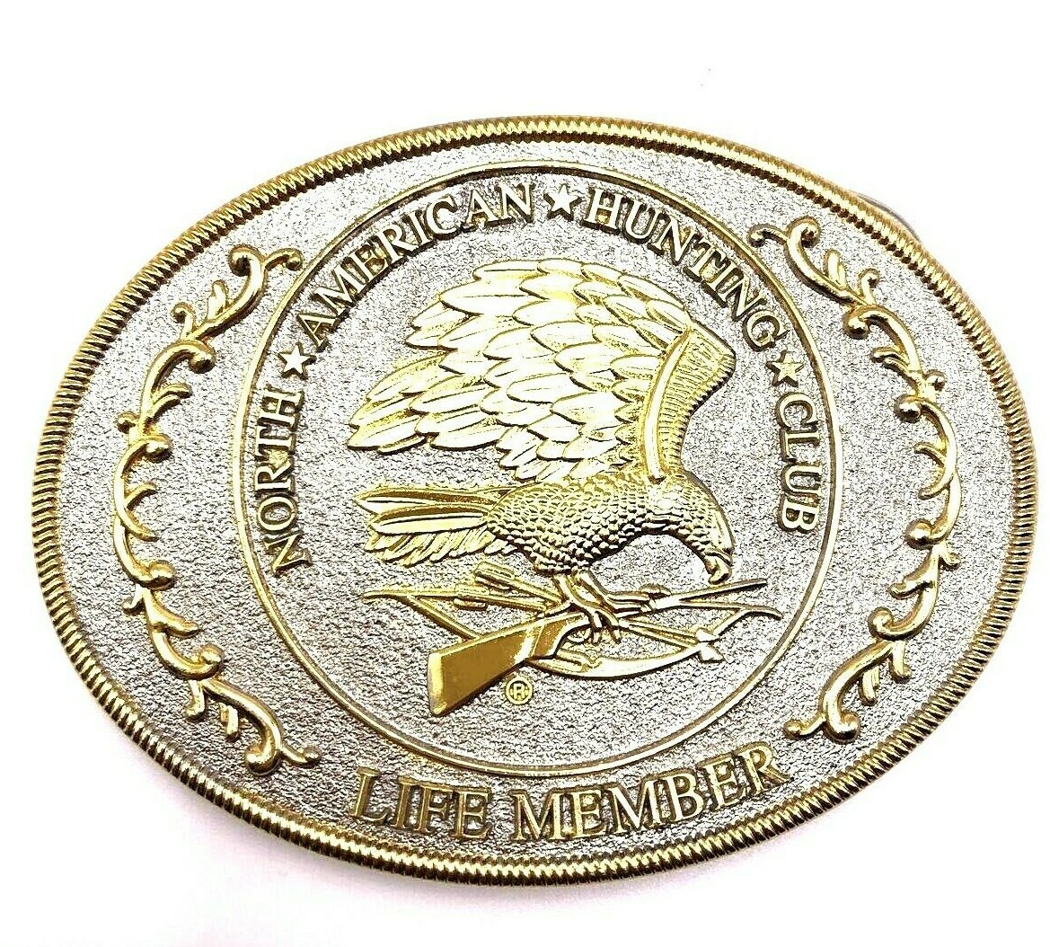 WESTERN BELT BUCKLE HNL NORTH AMERICAN HUNTING CLUB LIFE MEMBER GOLD METAL EAGLE