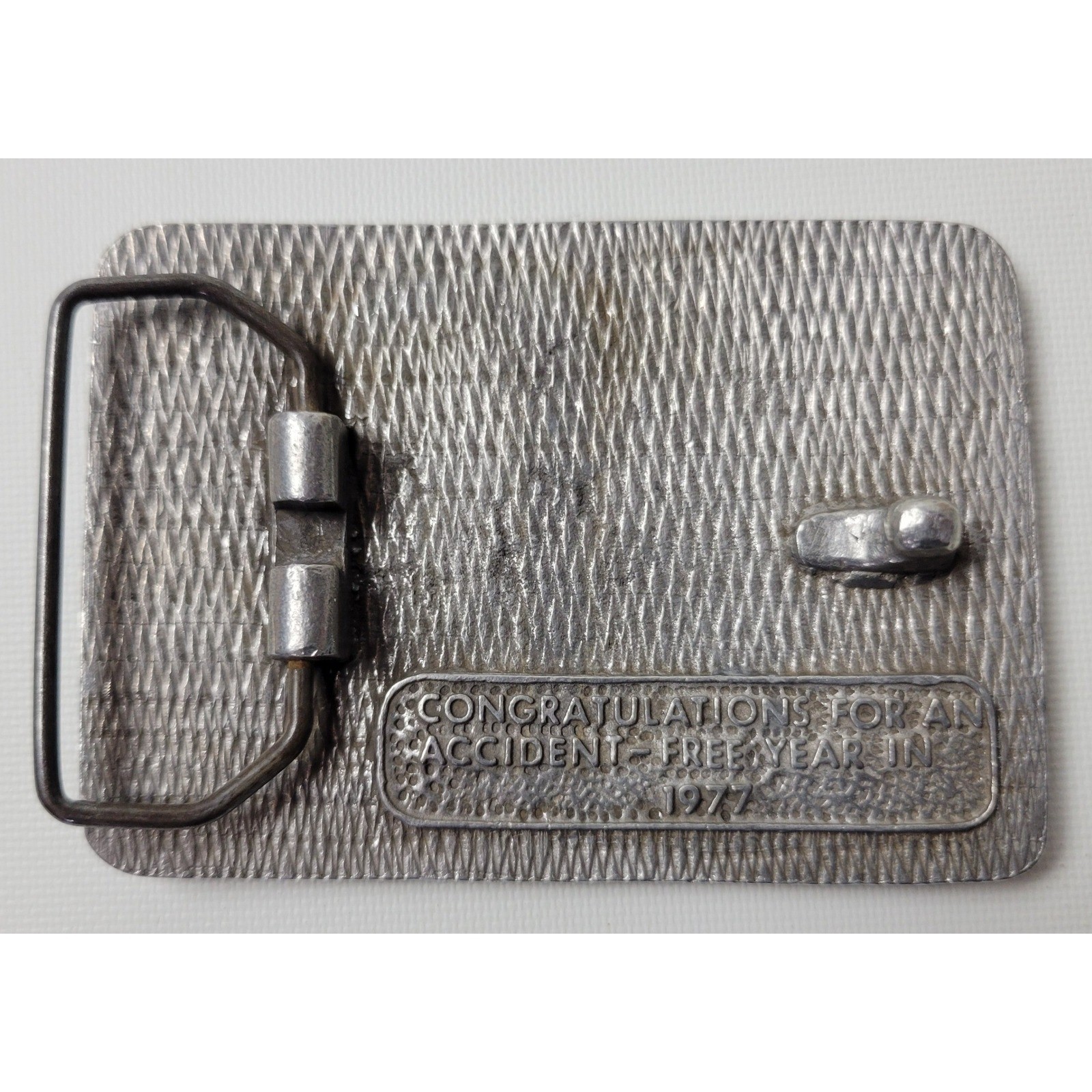 Vintage 1977 Climax Colorado Safety First Mining Belt Buckle Silver Tone Metal